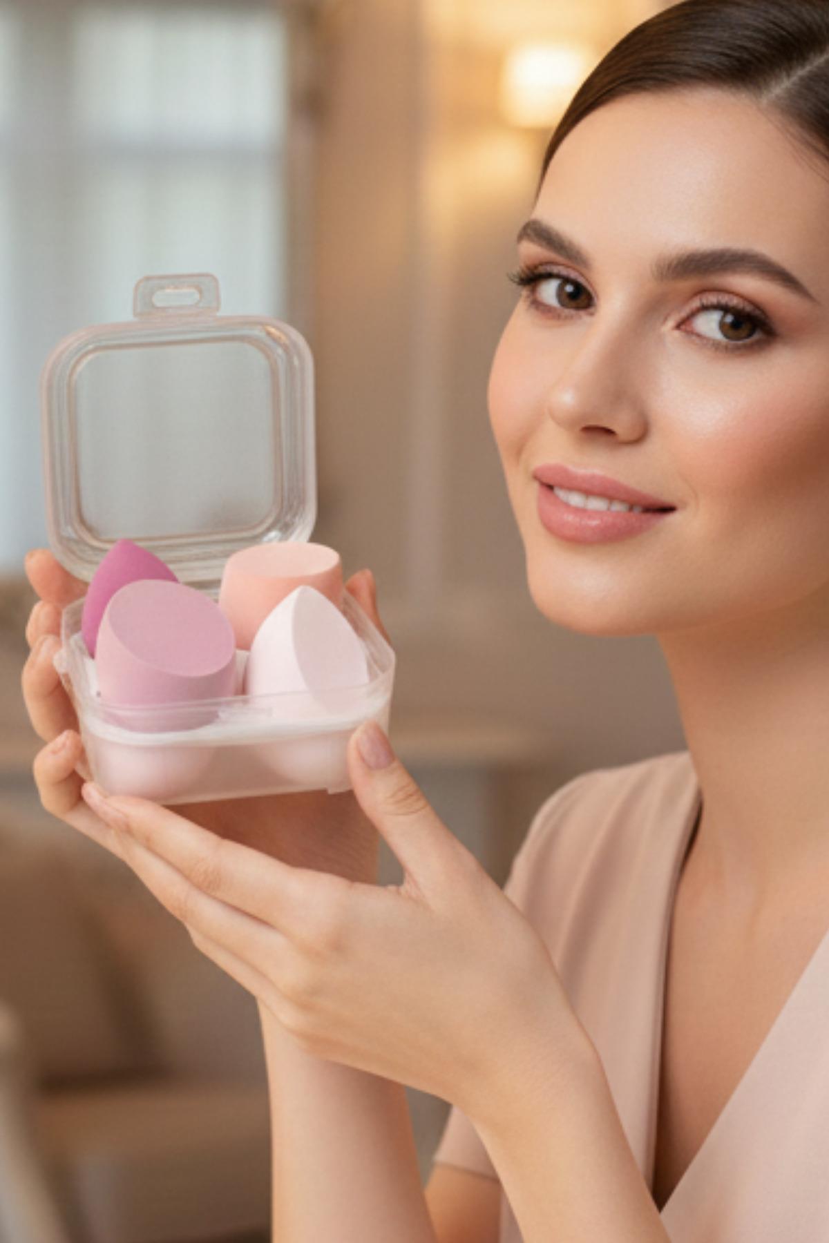 Kadın 4'lü Pembe Tonları Kutulu Standlı Makyaj Süngeri Seti