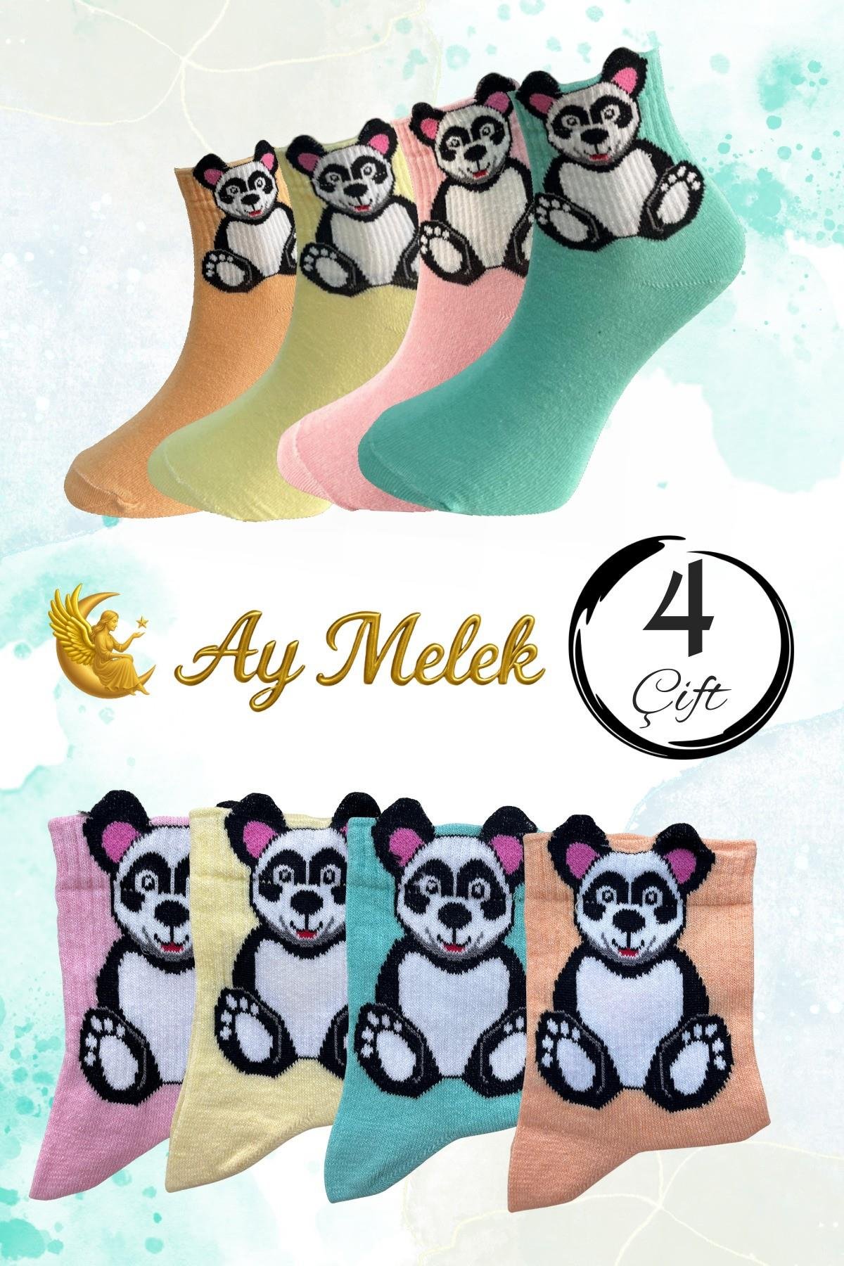 Kadın Çorap (4 Çift) Doğal Pamuklu Desenli Yetişkin Kız Çocuk Çorabı