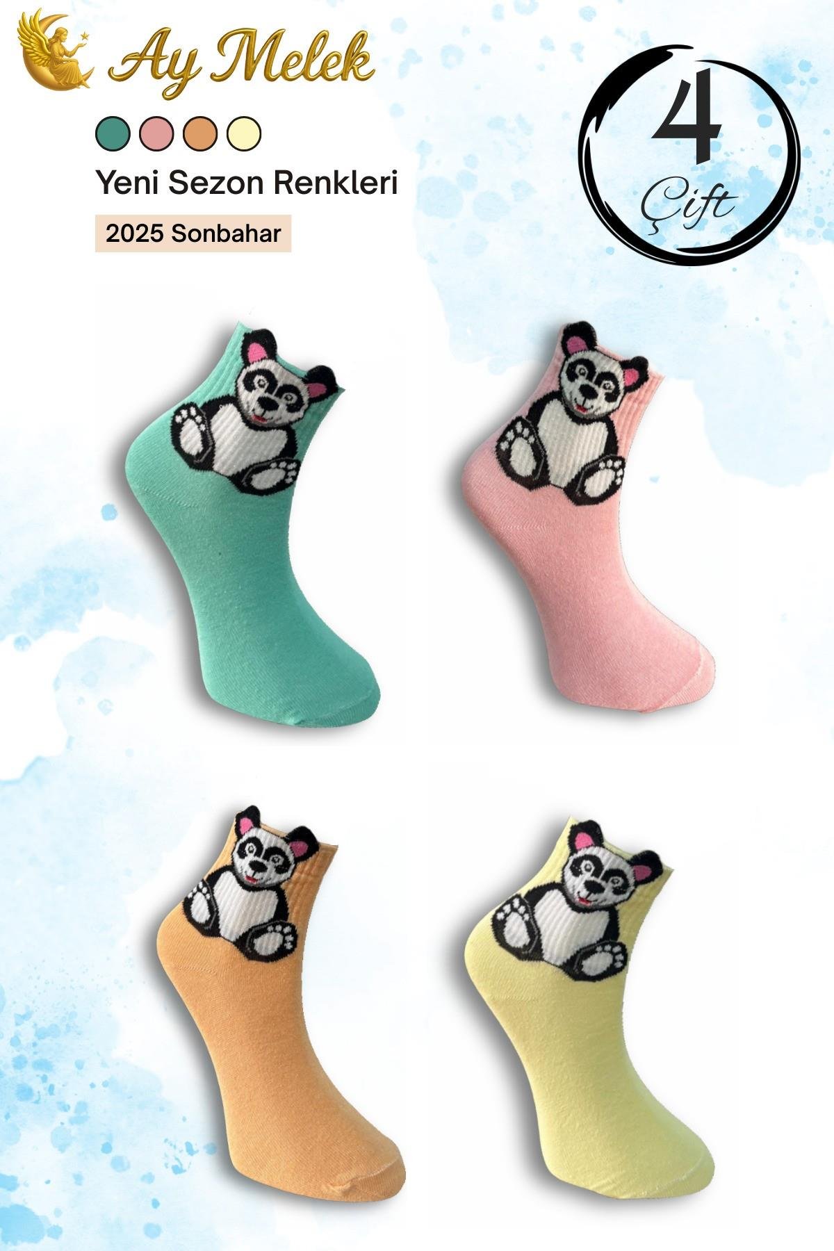 Kadın Çorap (4 Çift) Doğal Pamuklu Desenli Yetişkin Kız Çocuk Çorabı