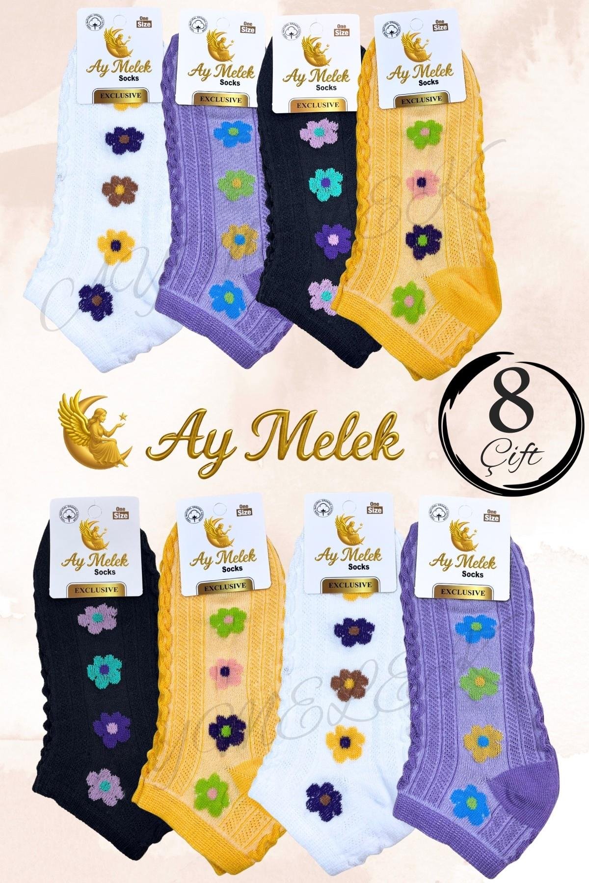 Kadın Çorap (4 Çift) Doğal Pamuklu Desenli Yetişkin Kız Çocuk Çorabı