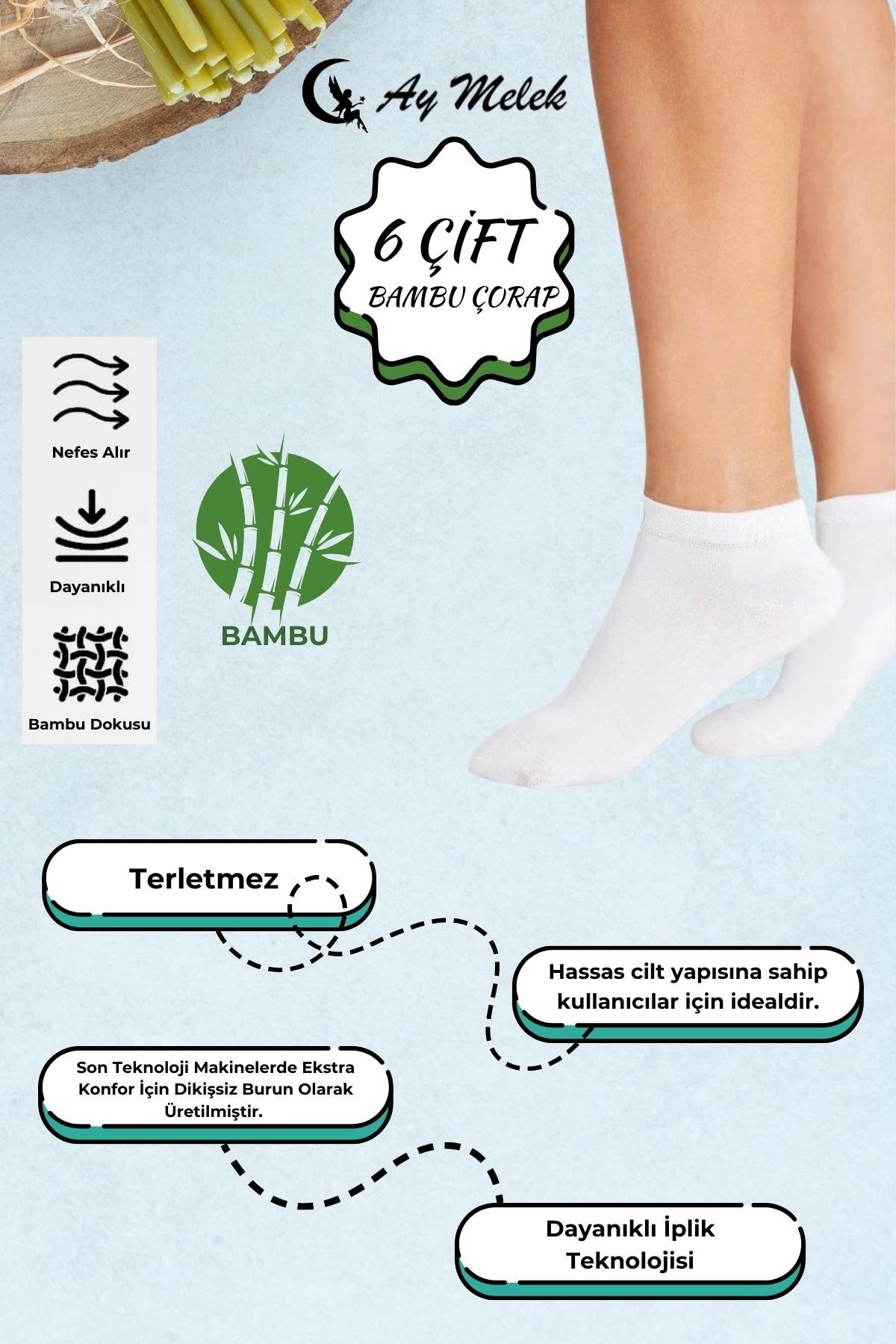 Kadın Çorap (6 Çift) Kısa Patik Bambu Esnek Terletmez Erkek Çorap
