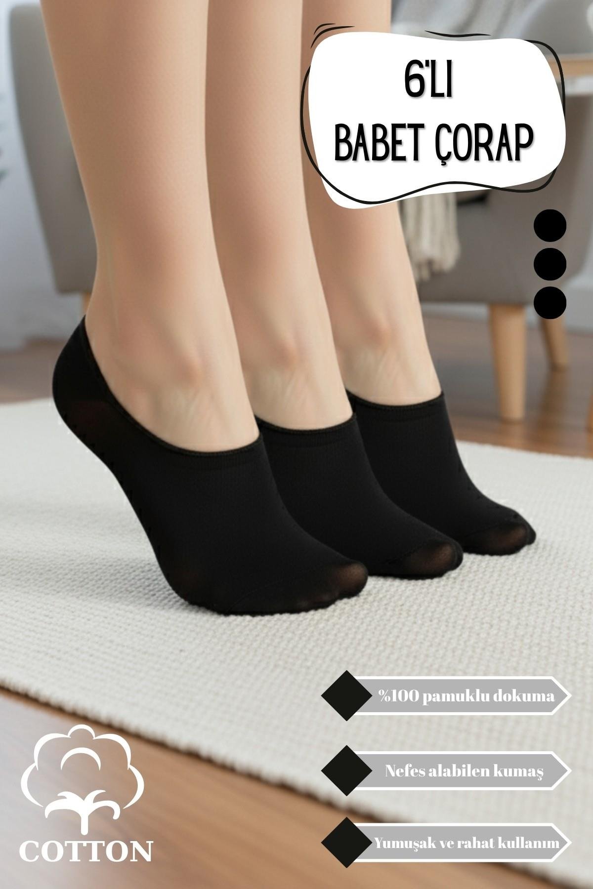 Kadın Çorap (6 Çift) Nefes Alan Terletmez Kaliteli Pamuklu Babet Çorap