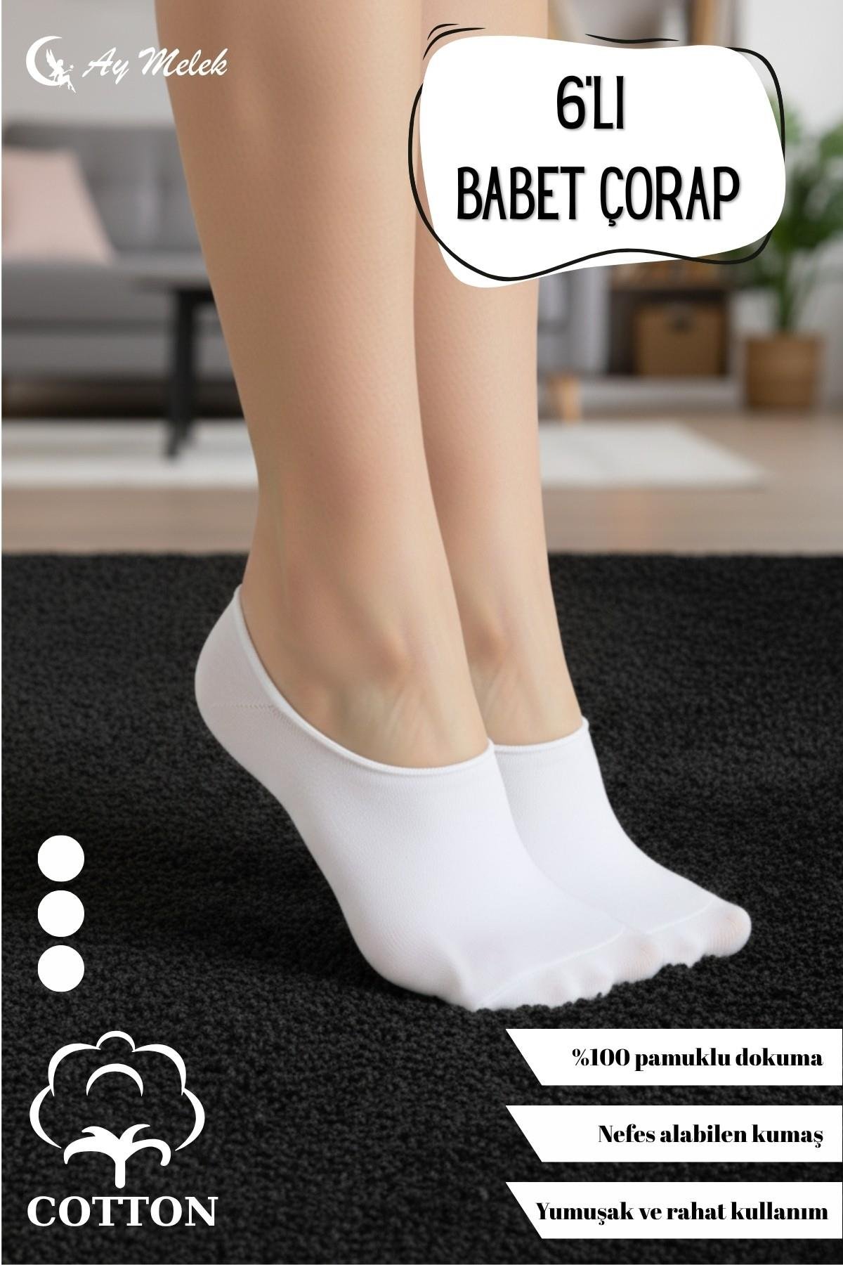 Kadın Çorap (6 Çift) Nefes Alan Terletmez Kaliteli Pamuklu Babet Çorap