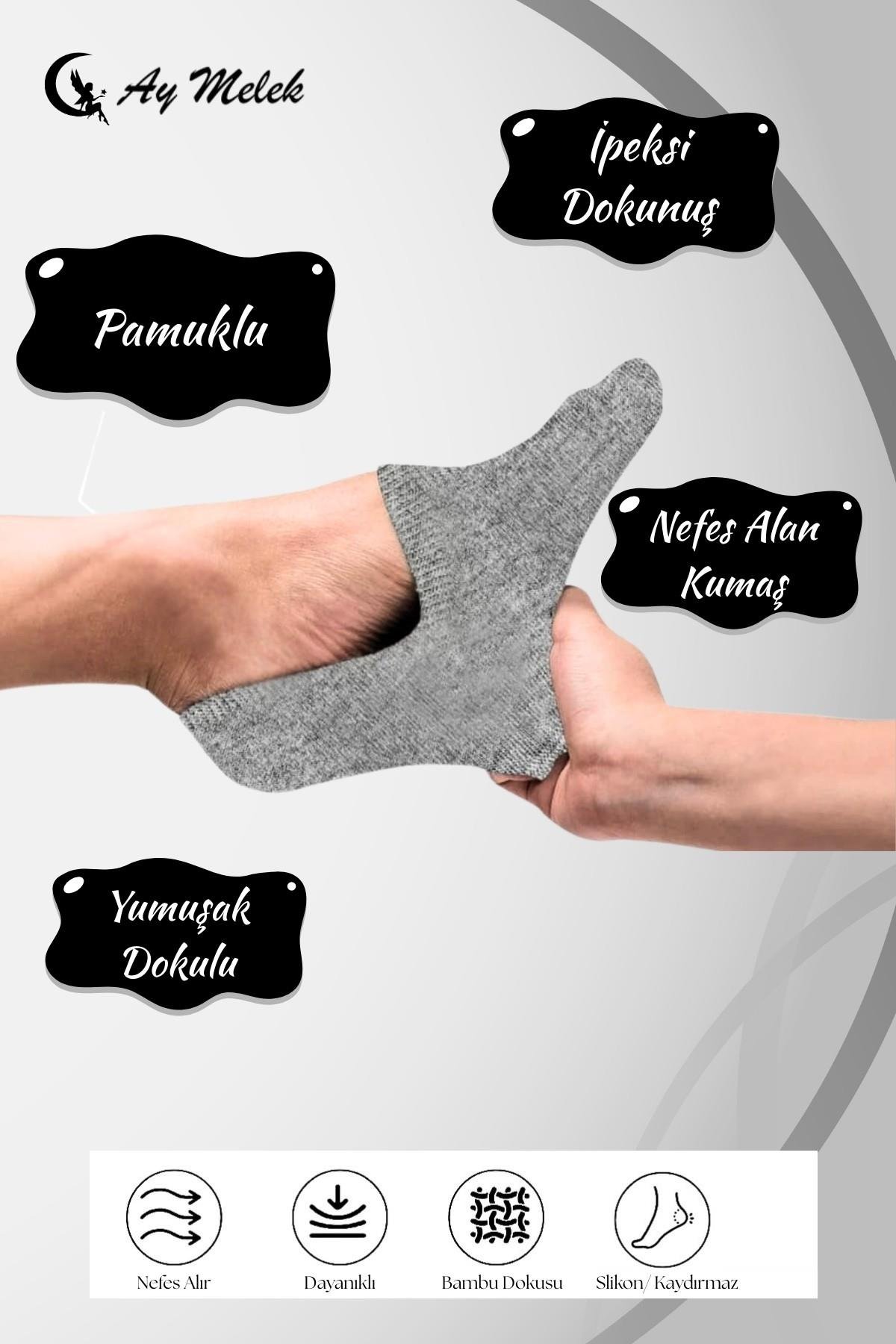 Kadın Çorap (6 Çift) Silikon Topuk Kaymayan Burun Dikişsiz Kaliteli Babet Çorap