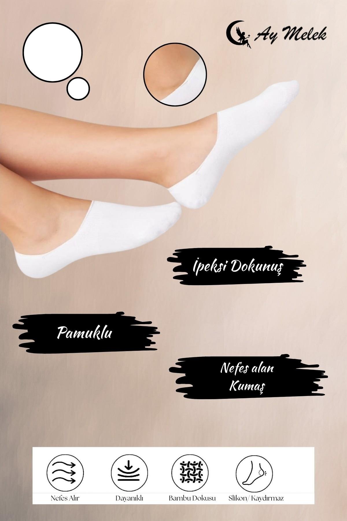 Kadın Çorap (6 Çift) Silikon Topuk Kaymayan Burun Dikişsiz Kaliteli Babet Çorap