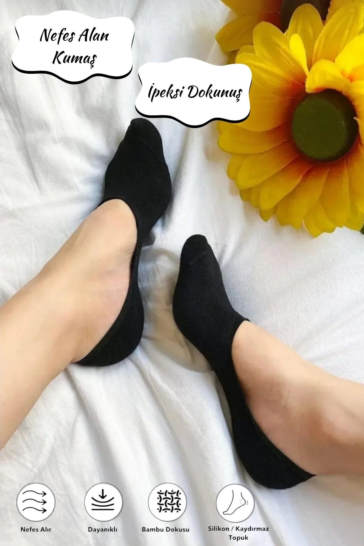 Kadın Çorap (6 Çift) Silikon Topuk Kaymayan Burun Dikişsiz Kaliteli Babet Çorap