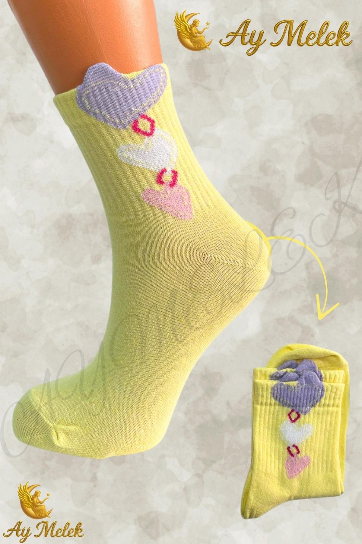 Kadın Çorap (8 Çift) Doğal Pamuklu Desenli Yetişkin Kız Çocuk Çorap