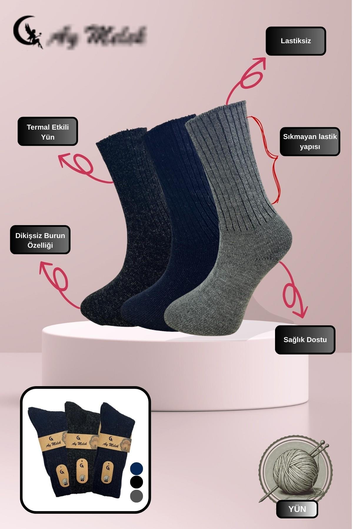 Kadın Erkek (3 Çift) Lambswool Termal Etkili Dikişsiz Uzun Şeker Çorabı