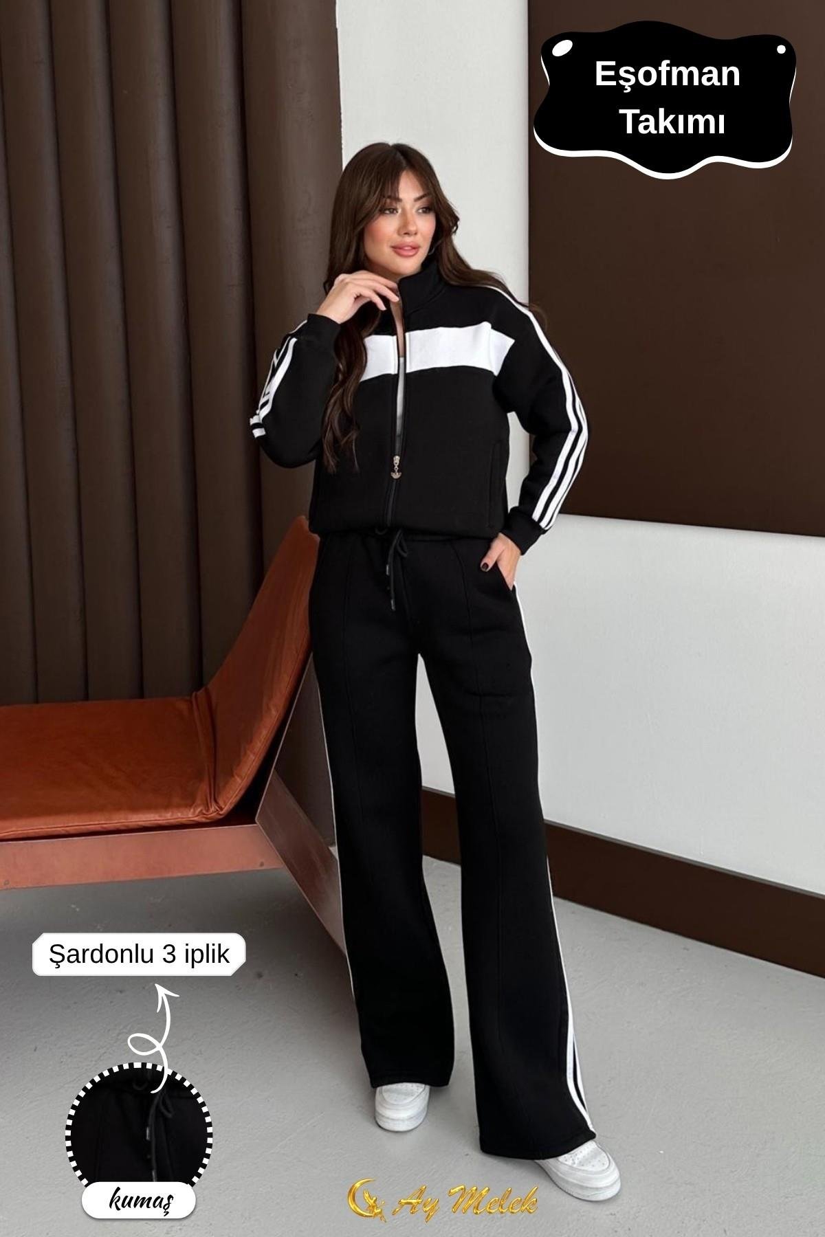 Kadın Eşofman Takımı Hırkalı Fermuarlı Mevsimlik (3 İplik) Kışlık Alt-Üst Takım