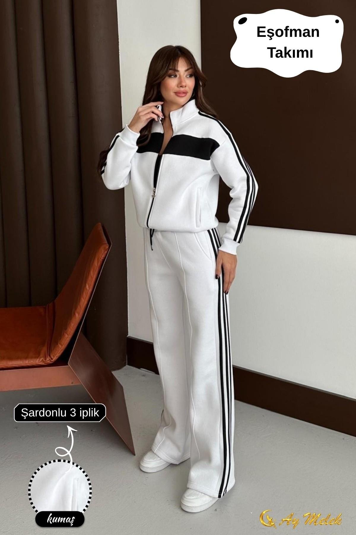 Kadın Eşofman Takımı Hırkalı Fermuarlı Mevsimlik (3 İplik) Kışlık Alt-Üst Takım