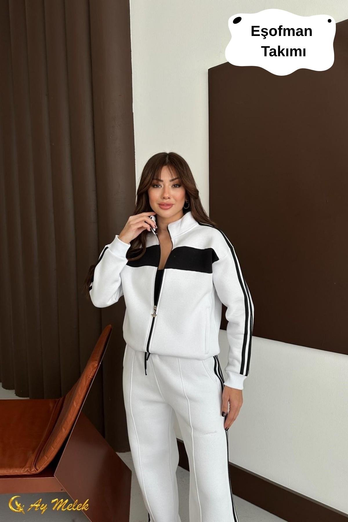 Kadın Eşofman Takımı Hırkalı Fermuarlı Mevsimlik (3 İplik) Kışlık Alt-Üst Takım