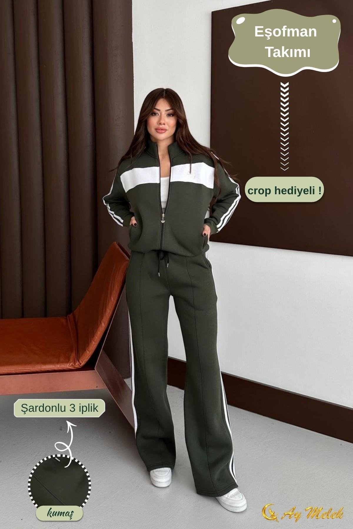 Kadın Eşofman Takımı Hırkalı Fermuarlı Mevsimlik (3 İplik) Kışlık Alt-Üst Takım