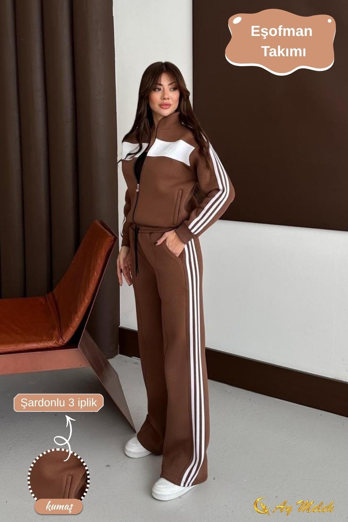 Kadın Eşofman Takımı Hırkalı Fermuarlı Mevsimlik (3 İplik) Kışlık Alt-Üst Takım