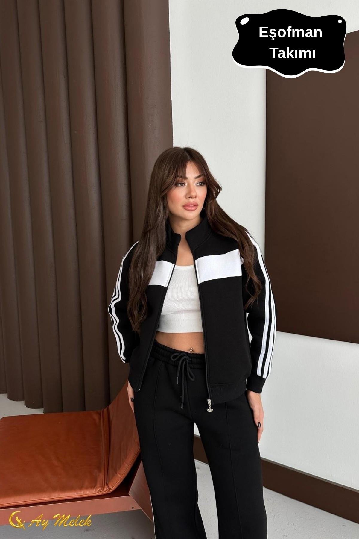 Kadın Eşofman Takımı Hırkalı Fermuarlı Mevsimlik (3 İplik) Kışlık Alt-Üst Takım