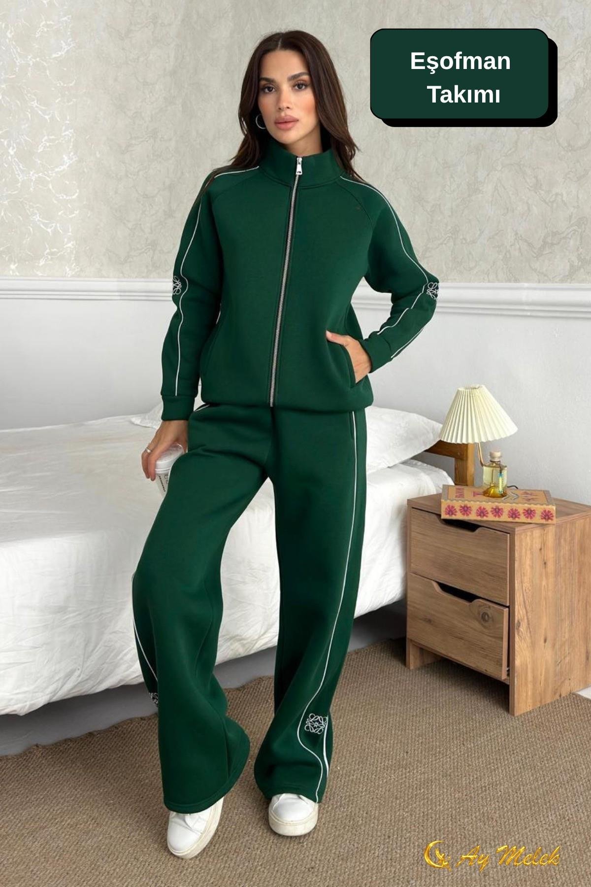 Kadın Eşofman Takımı Mevsimlik (3 İplik) Fermuarlı Kışlık Alt-Üst Takım