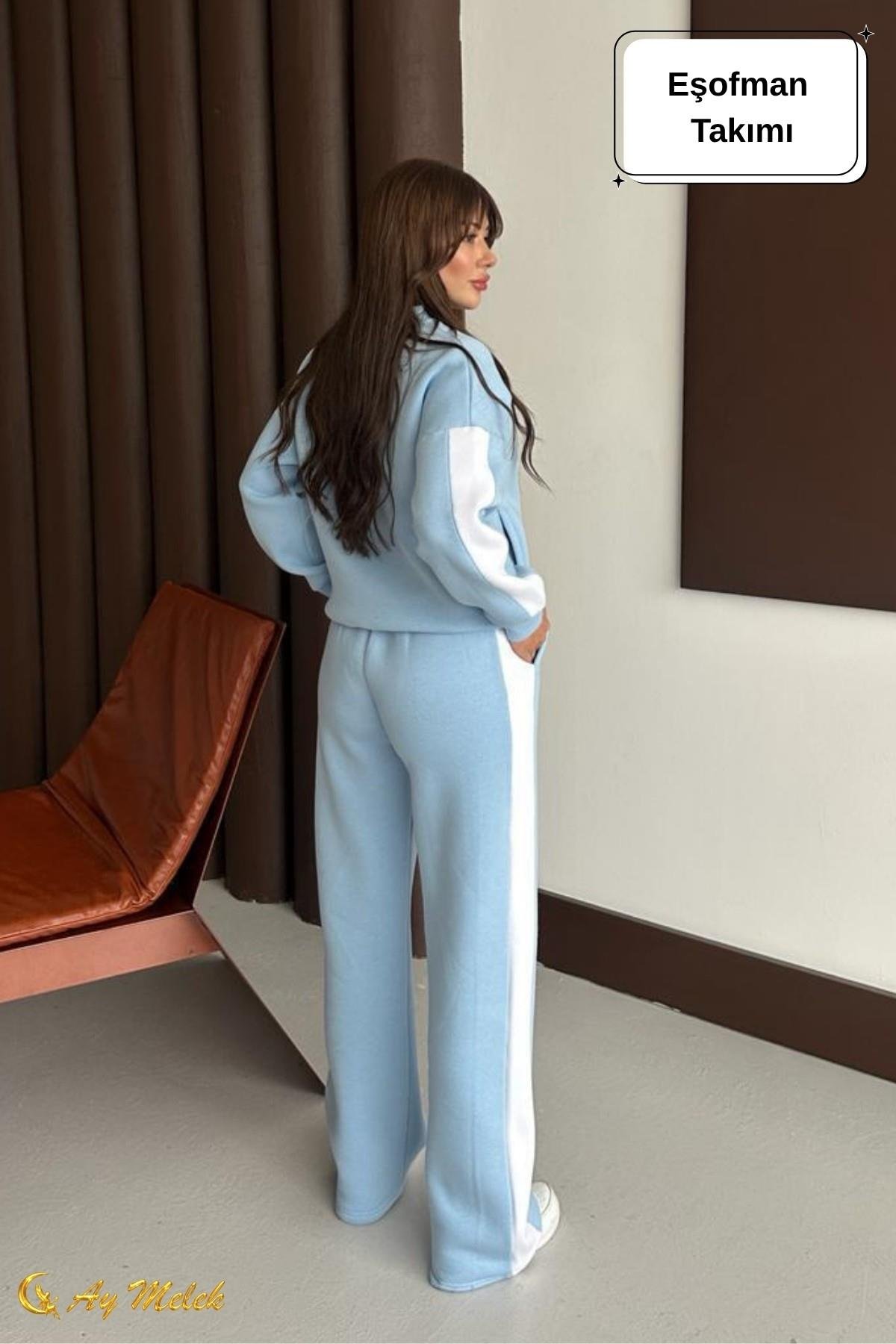 Kadın Eşofman Takımı Mevsimlik Şardonlu Kışlık Hırkalı Alt-Üst Takım (Crop Hediyeli)