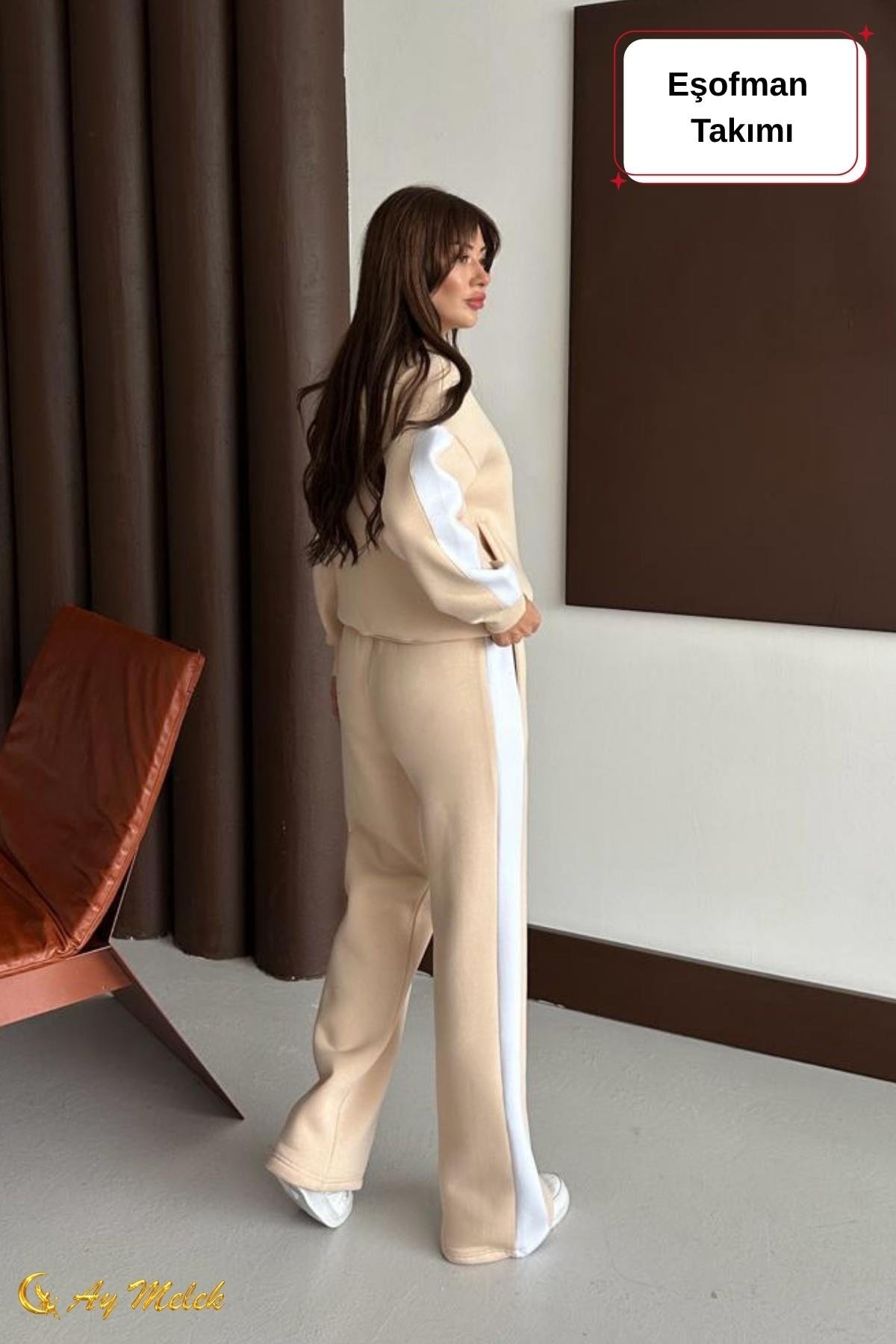 Kadın Eşofman Takımı Mevsimlik Şardonlu Kışlık Hırkalı Alt-Üst Takım (Crop Hediyeli)