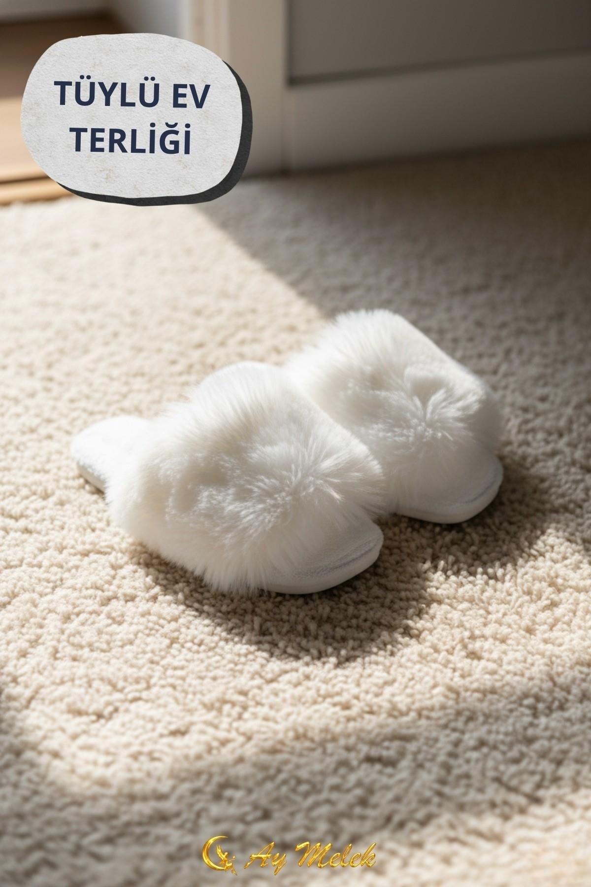 Kadın Ev Terliği Çeyizlik Gül Desenli Tüylü Yumuşak Peluş Terlik