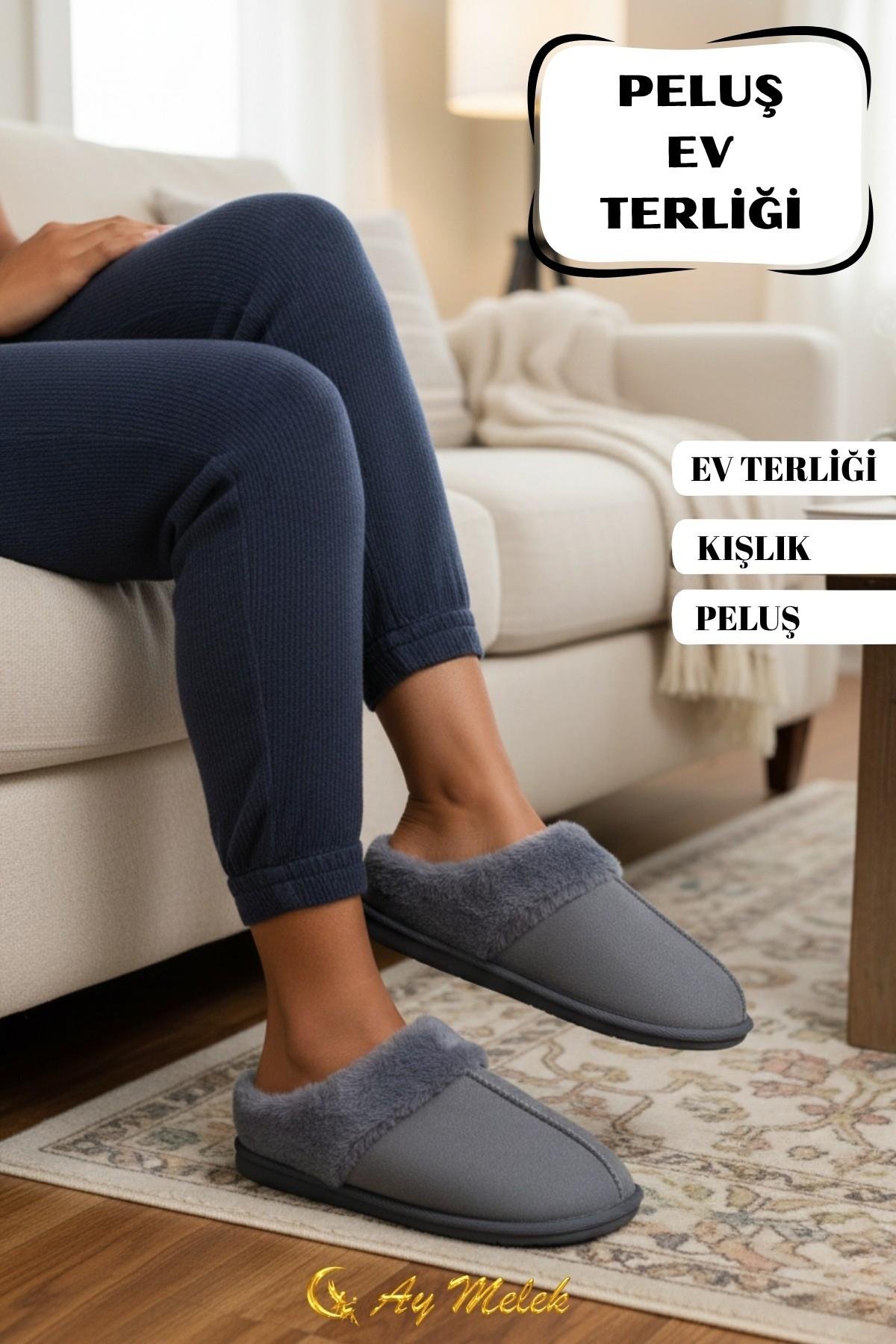 Kadın Ev Terliği İçi Peluş Kışlık Misafir Yumuşak Taban Panduf