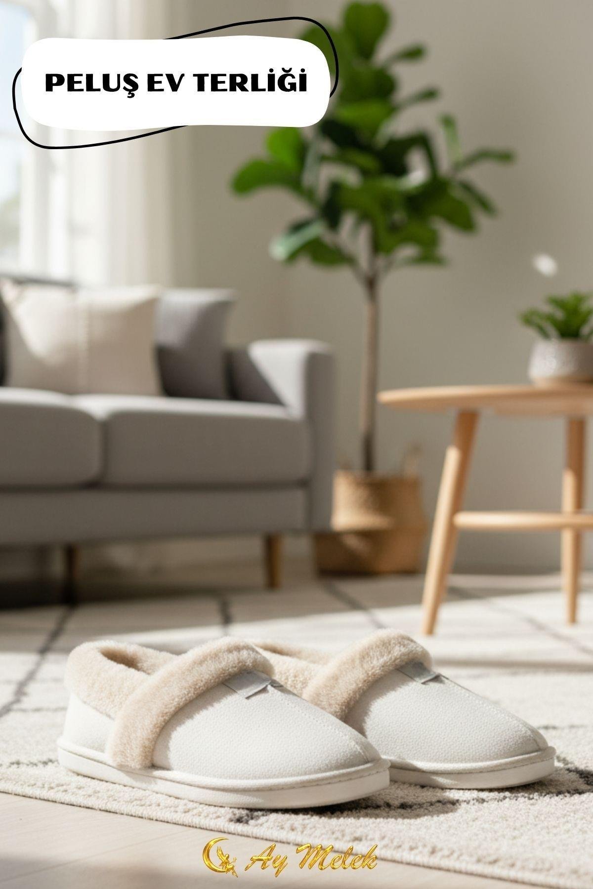 Kadın Ev Terliği İçi Tüylü Kışlık Kaymaz Taban Peluş Panduf