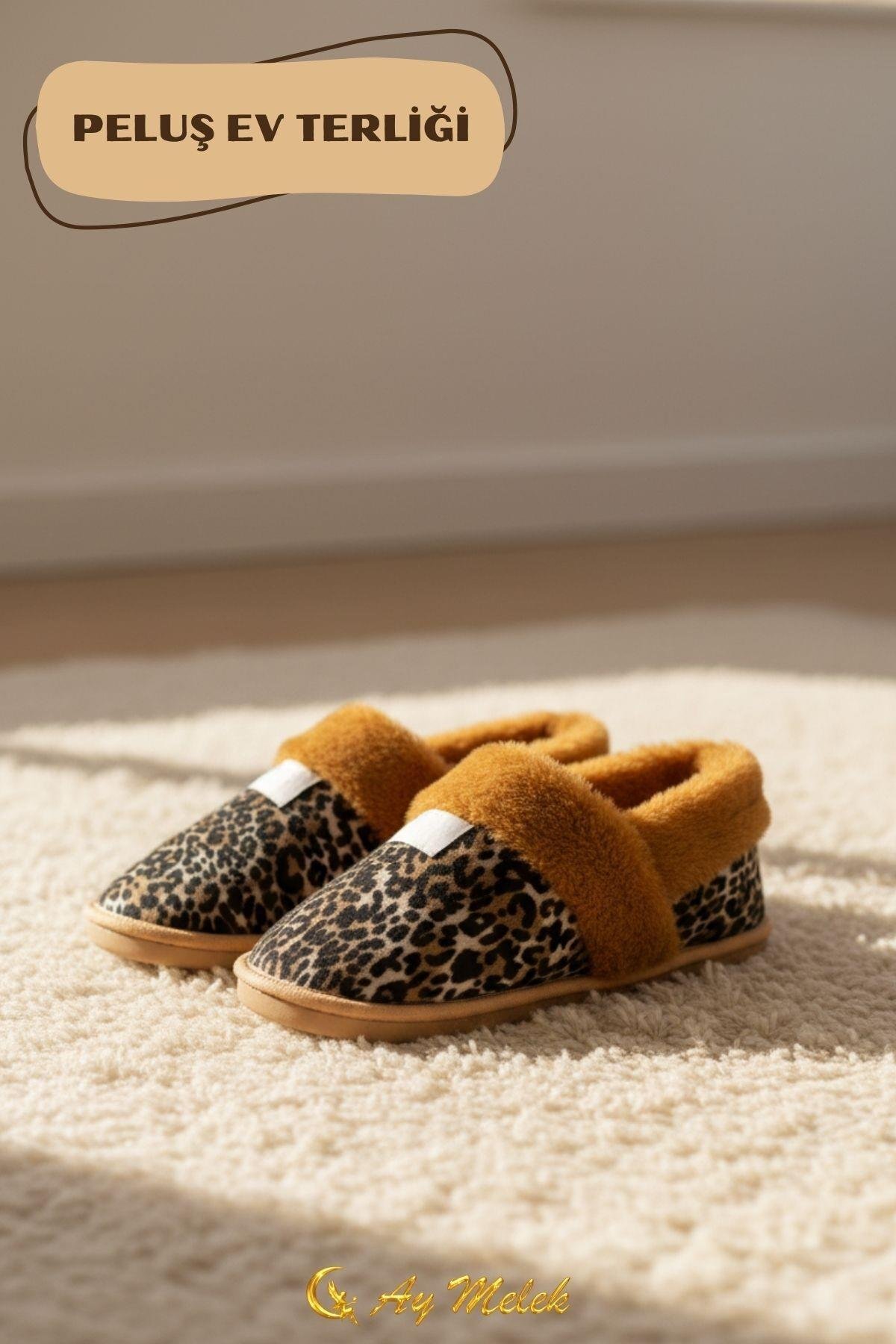 Kadın Ev Terliği İçi Tüylü Kışlık Kaymaz Taban Peluş Panduf