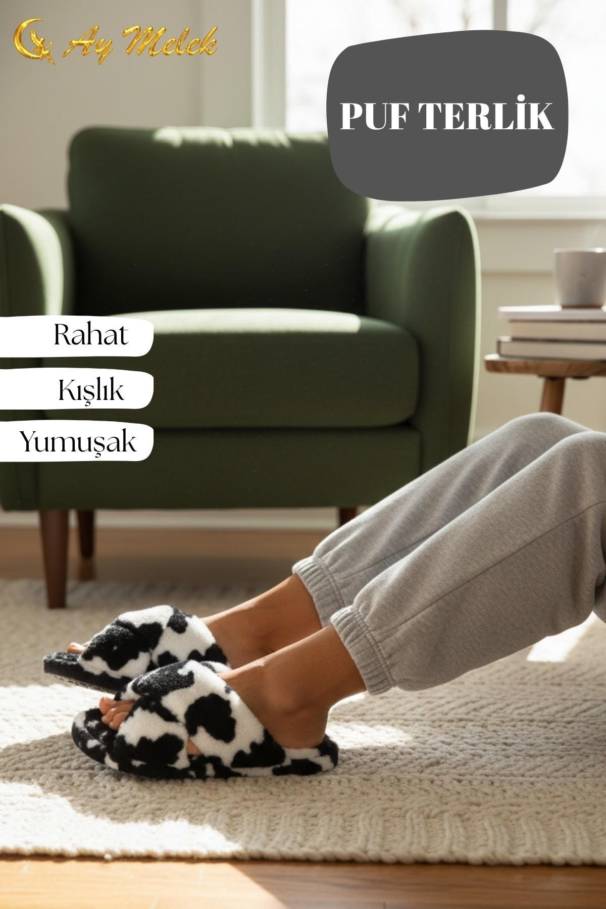 Kadın Ev Terliği Peluş Çapraz Yumuşak Tabanlı, Kaymaz, Kışlık Terlik