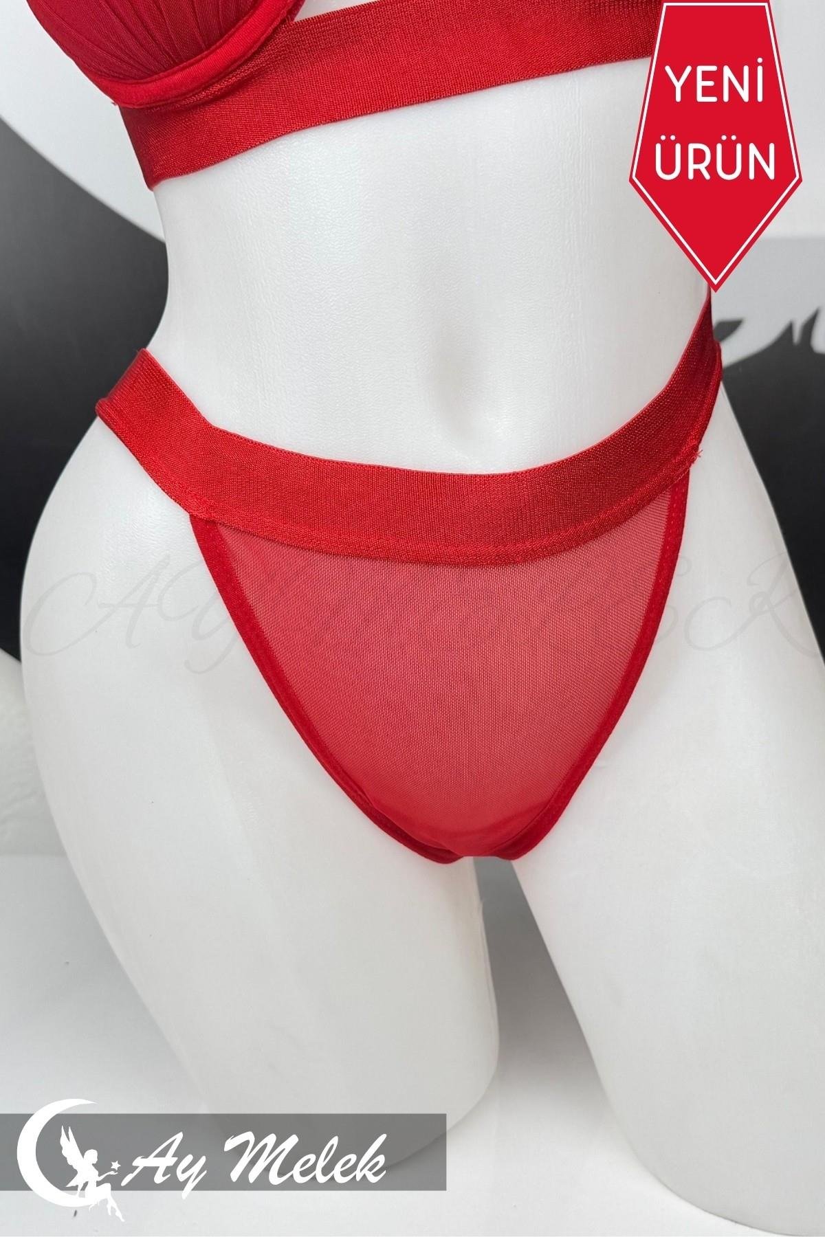 Kadın Giyim Tül Desenli Balenli Sütyen Külot İç Giyim Takımı