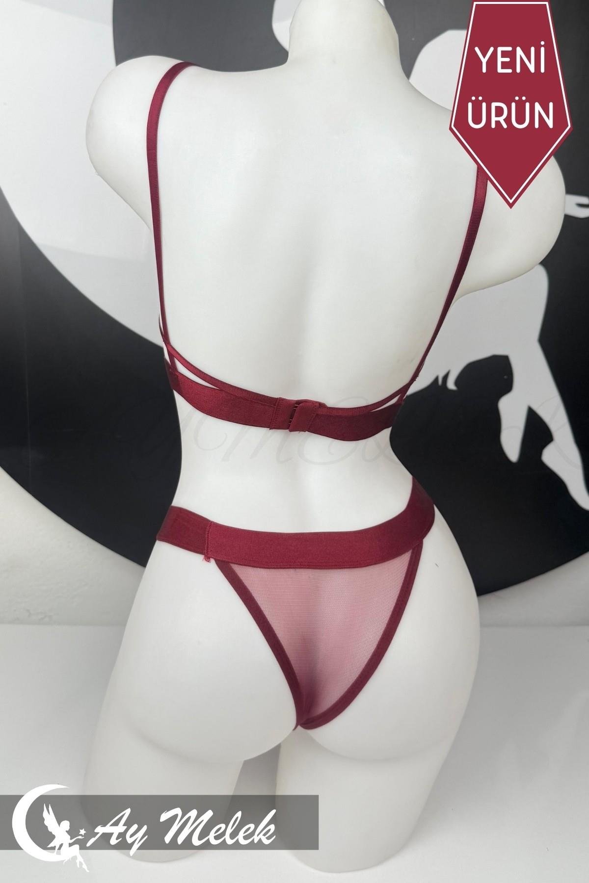 Kadın Giyim Tül Desenli Balenli Sütyen Külot İç Giyim Takımı