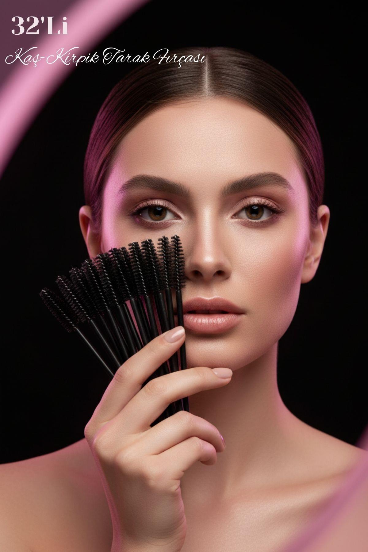 Kadın Kaş Kirpik Fırçası 32 Adet Kirpik Kaş Bakım Makyaj Aracı Tarağı Maskara