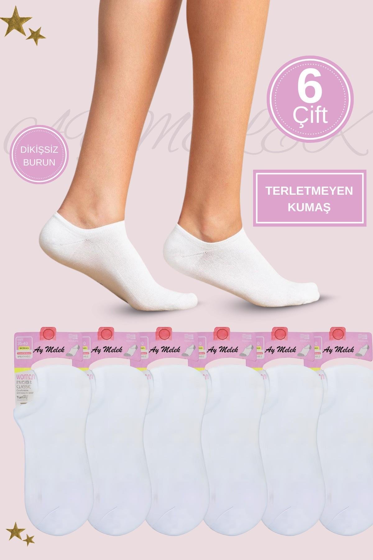 Kadın Kısa Çorap 6 Çift Pamuklu Penye Likralı Sneakers Görünmez Çorap