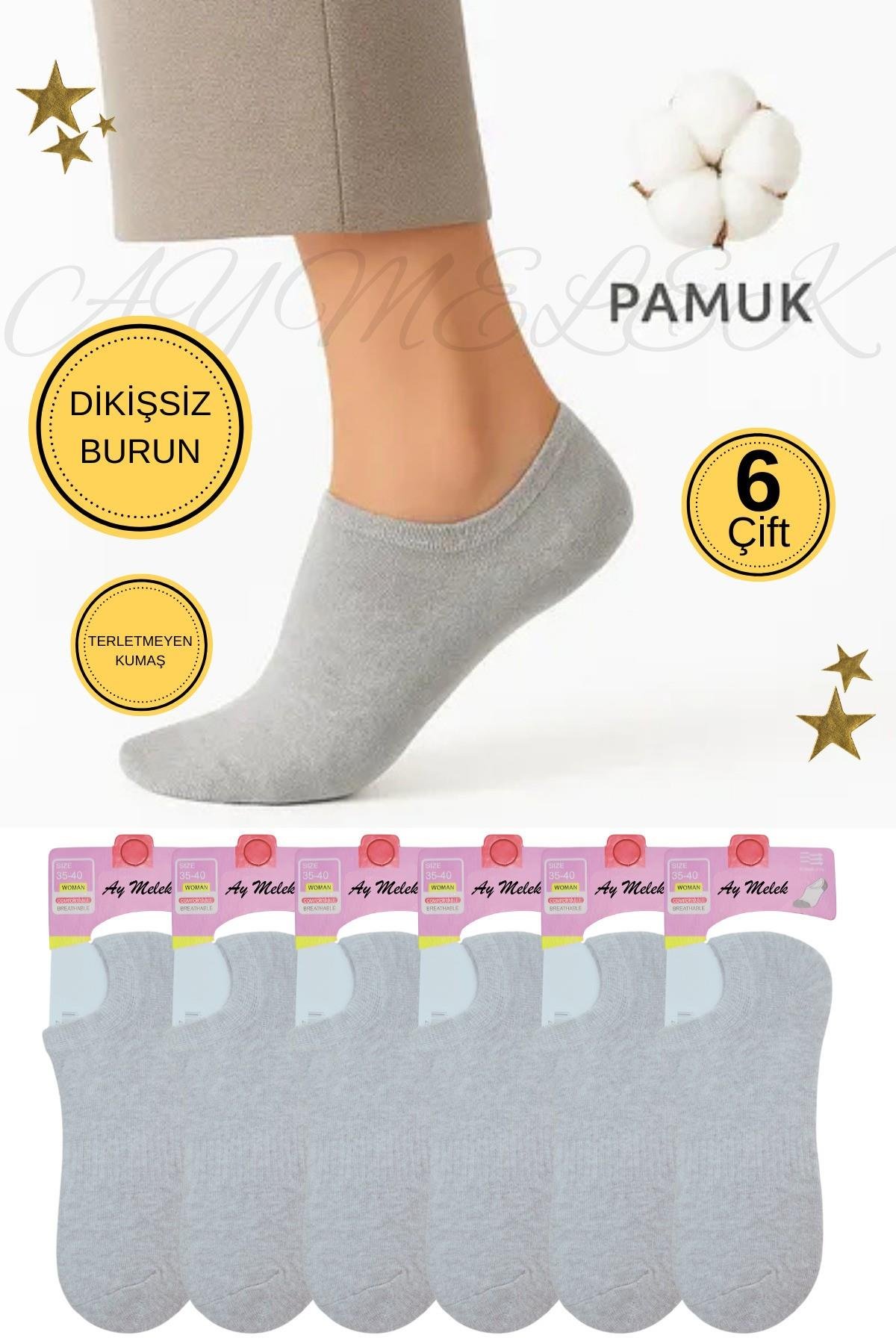 Kadın Kısa Çorap 6 Çift Pamuklu Penye Likralı Sneakers Görünmez Çorap