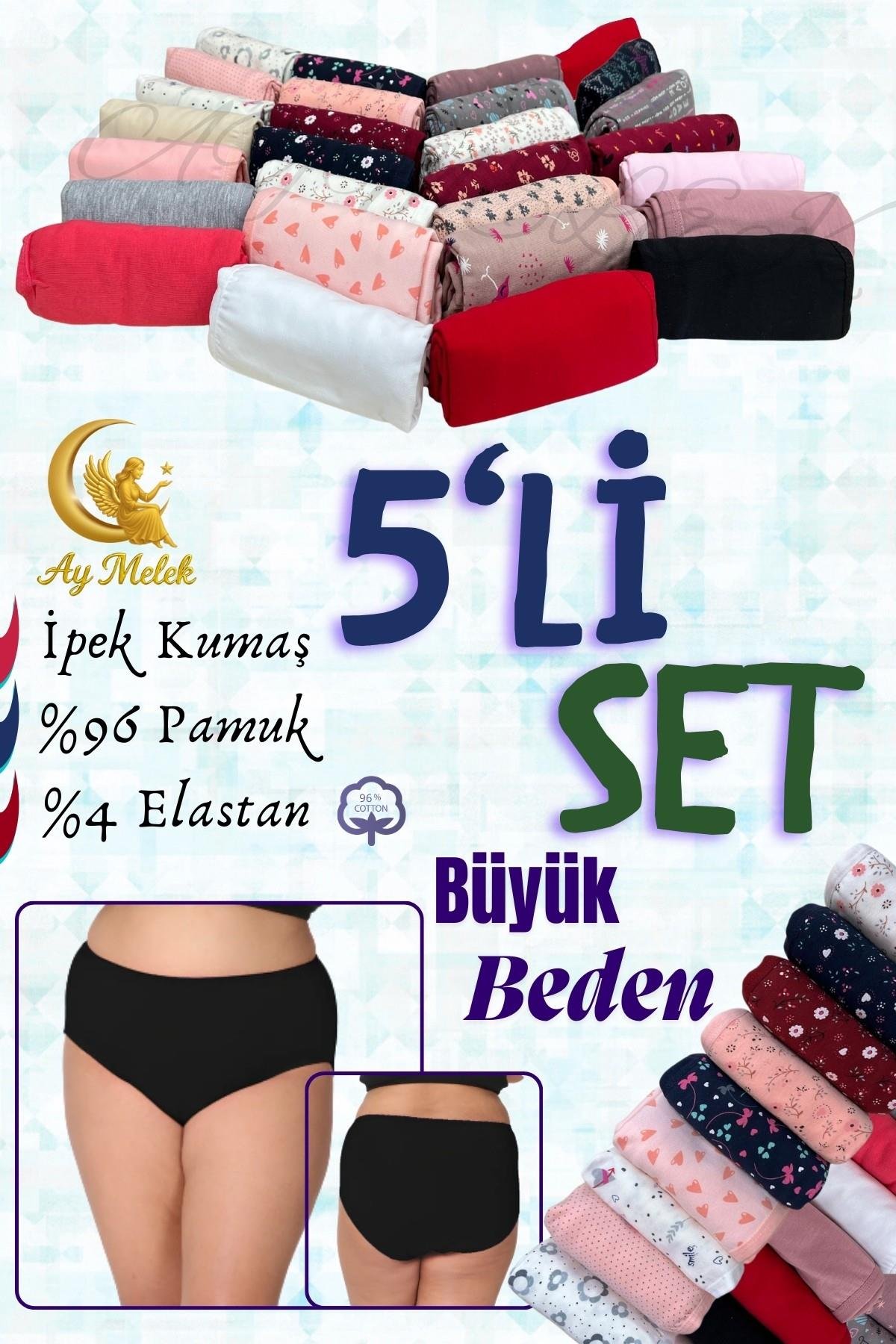 Kadın Külot / Kilot (5 Adet) Geniş Büyük Beden Karma Renk Çamaşır