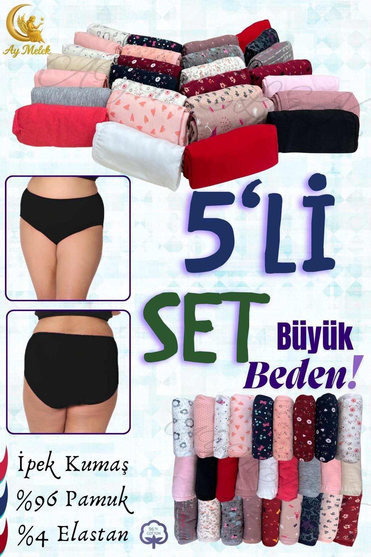 Kadın Külot / Kilot (5 Adet) Geniş Büyük Beden Karma Renk Çamaşır