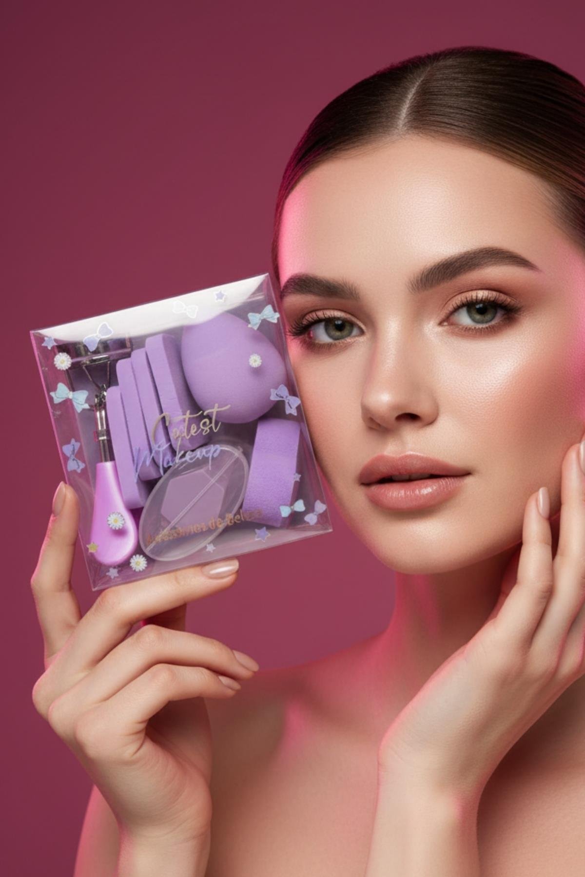 Kadın Makyaj süngeri ve Kirpik Kıvırıcı Seyahat Boy Seti