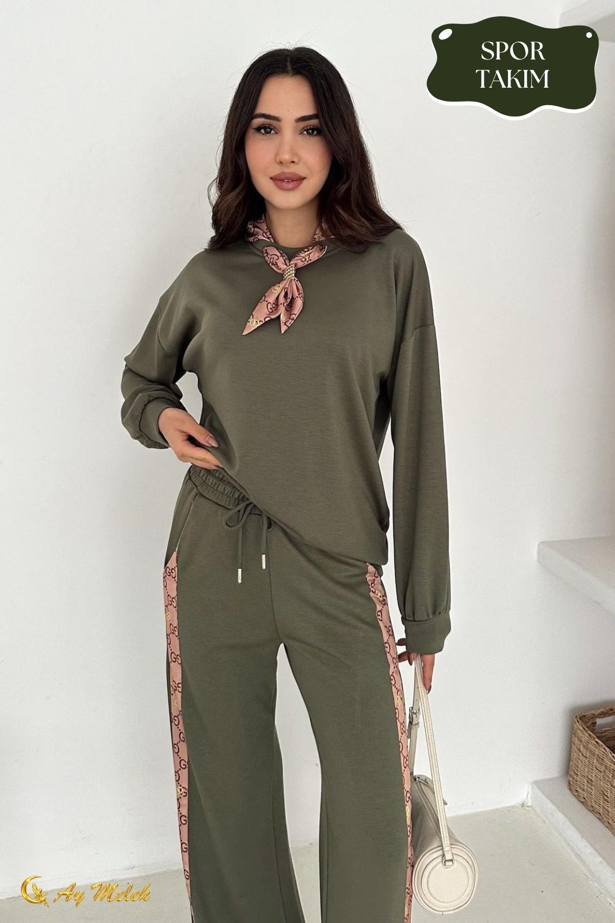 Kadın Modal Takım (HEDİYE Fular Aksesuarlı) Geniş Paça Spor Alt Üst Takım