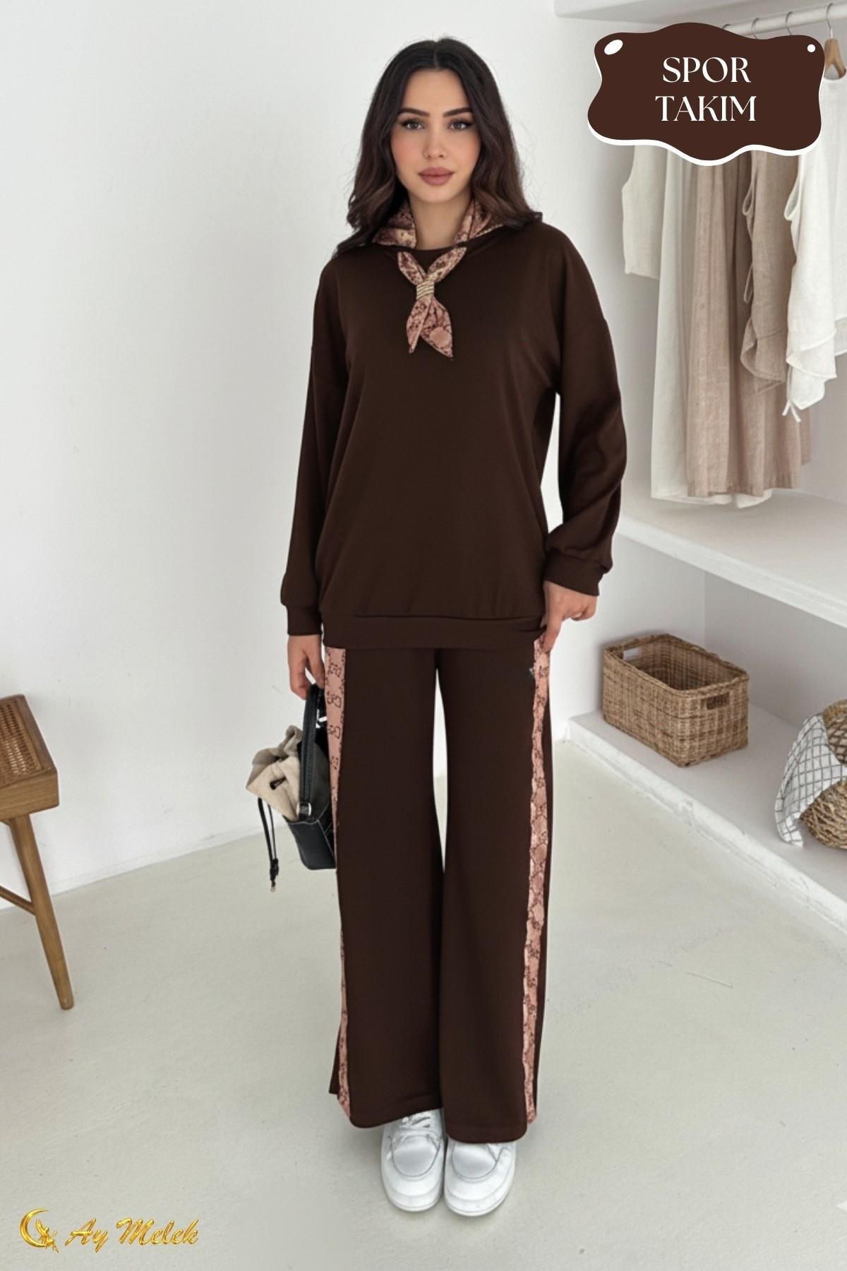 Kadın Modal Takım (HEDİYE Fular Aksesuarlı) Geniş Paça Spor Alt Üst Takım