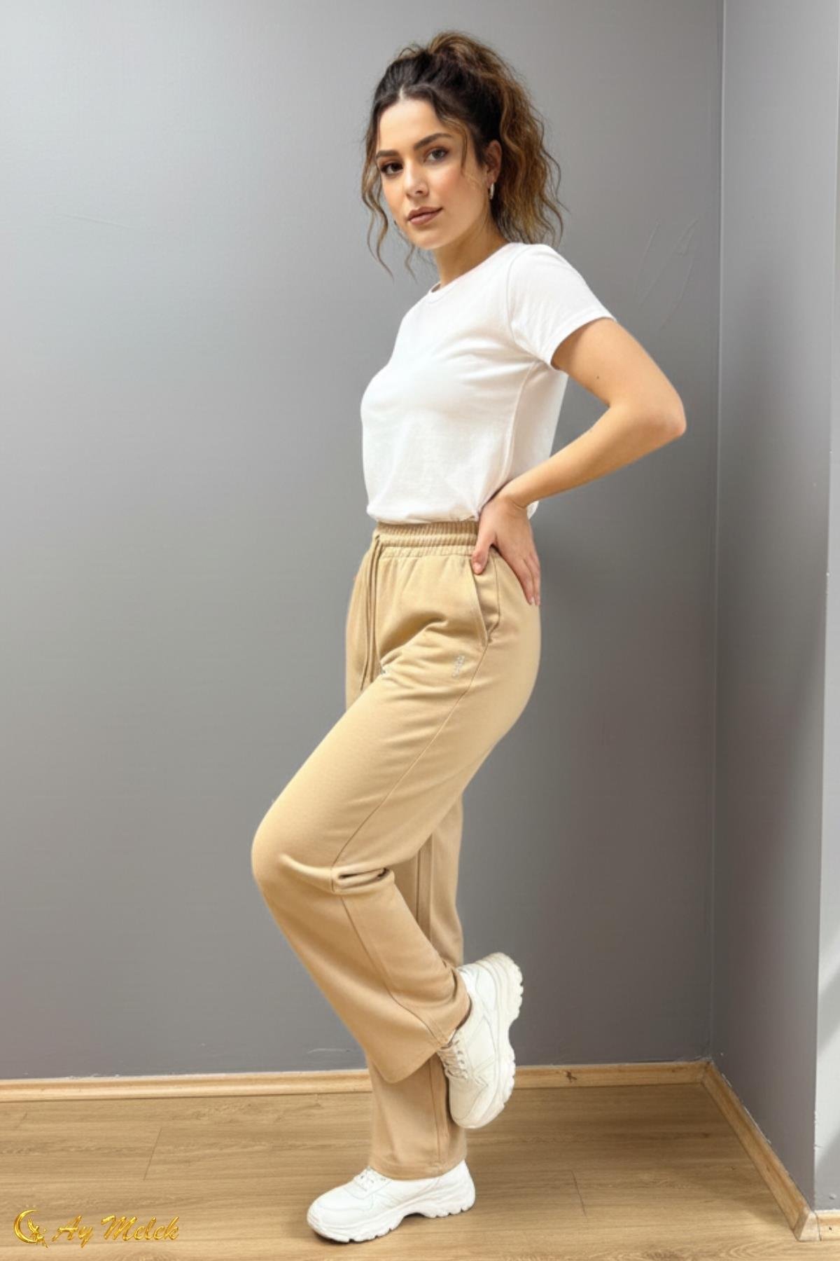 Kadın Pamuklu Dokuma Bol Kesim Geniş Paça Pantolon