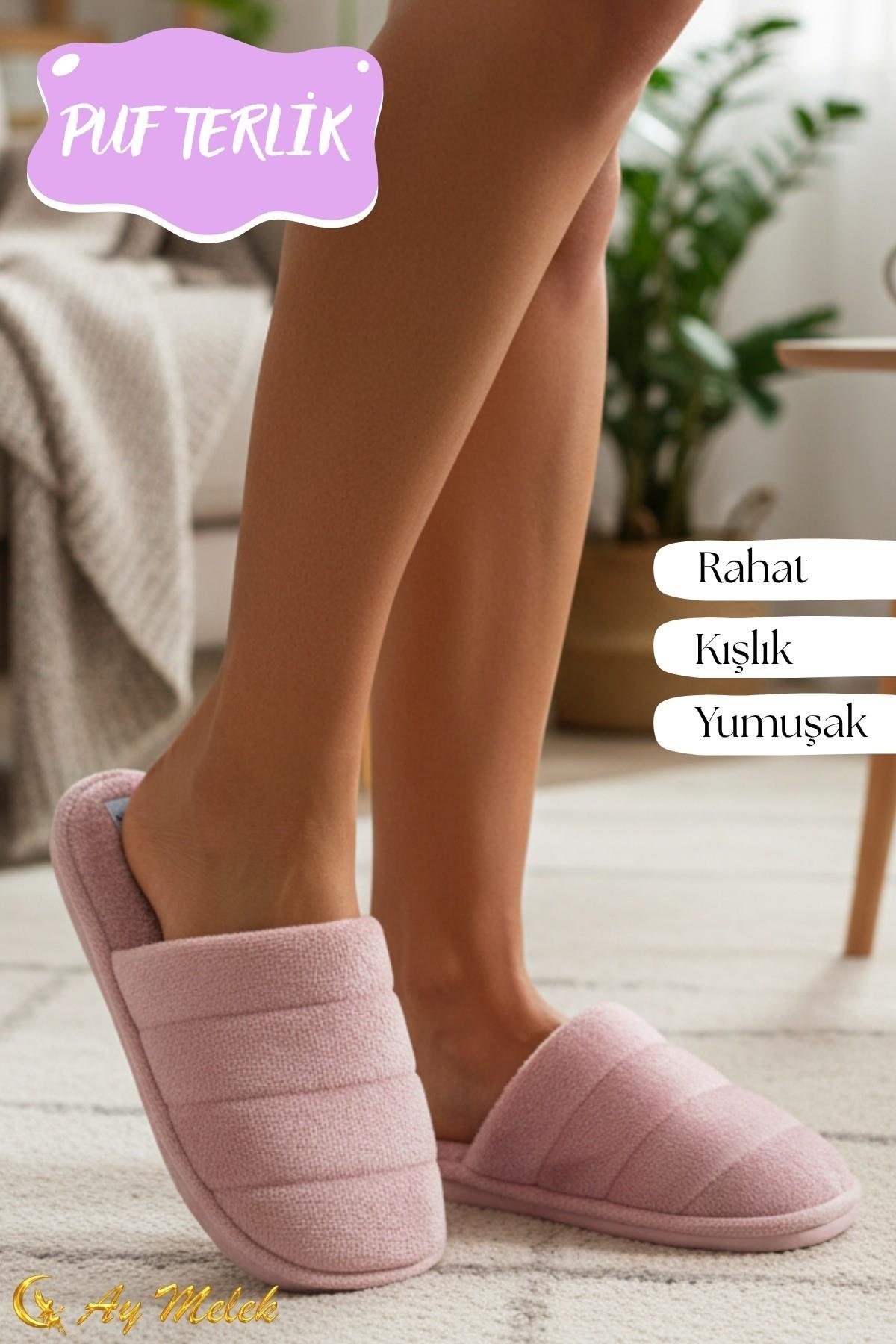 Kadın Peluş Ev Terliği Yumuşak Dokulu, Kaymaz Tabanlı, Rahat ve Sıcak Tutucu Terlik