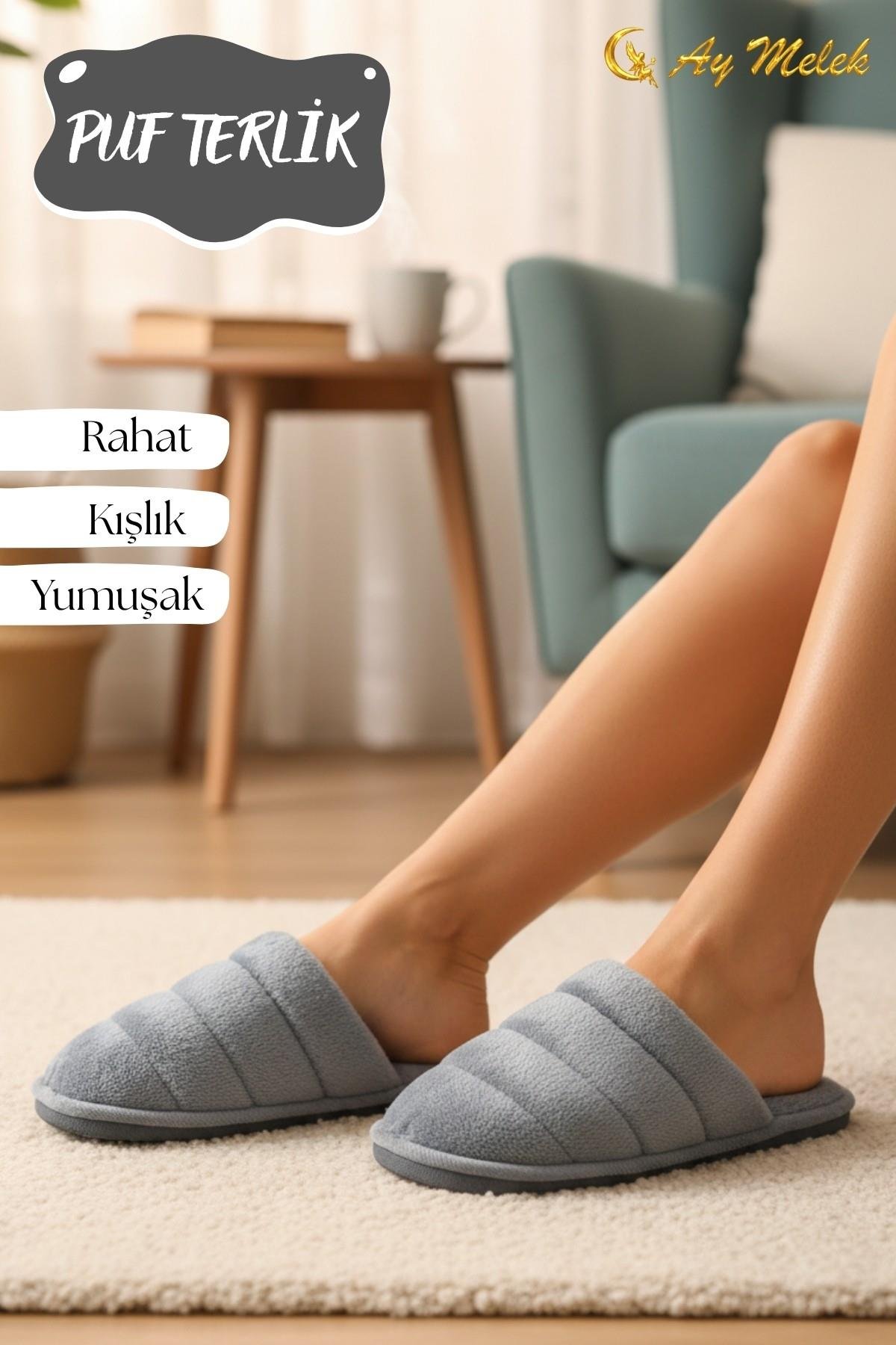 Kadın Peluş Ev Terliği Yumuşak Dokulu, Kaymaz Tabanlı, Rahat ve Sıcak Tutucu Terlik