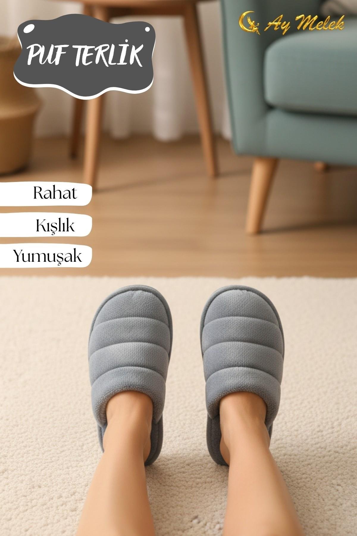 Kadın Peluş Ev Terliği Yumuşak Dokulu, Kaymaz Tabanlı, Rahat ve Sıcak Tutucu Terlik