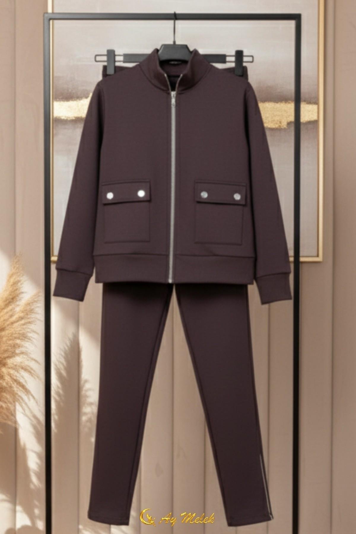 Kadın Spor Eşofman Takım Yumuşak Dokulu Modal Kumaş Cep Detaylı Takım