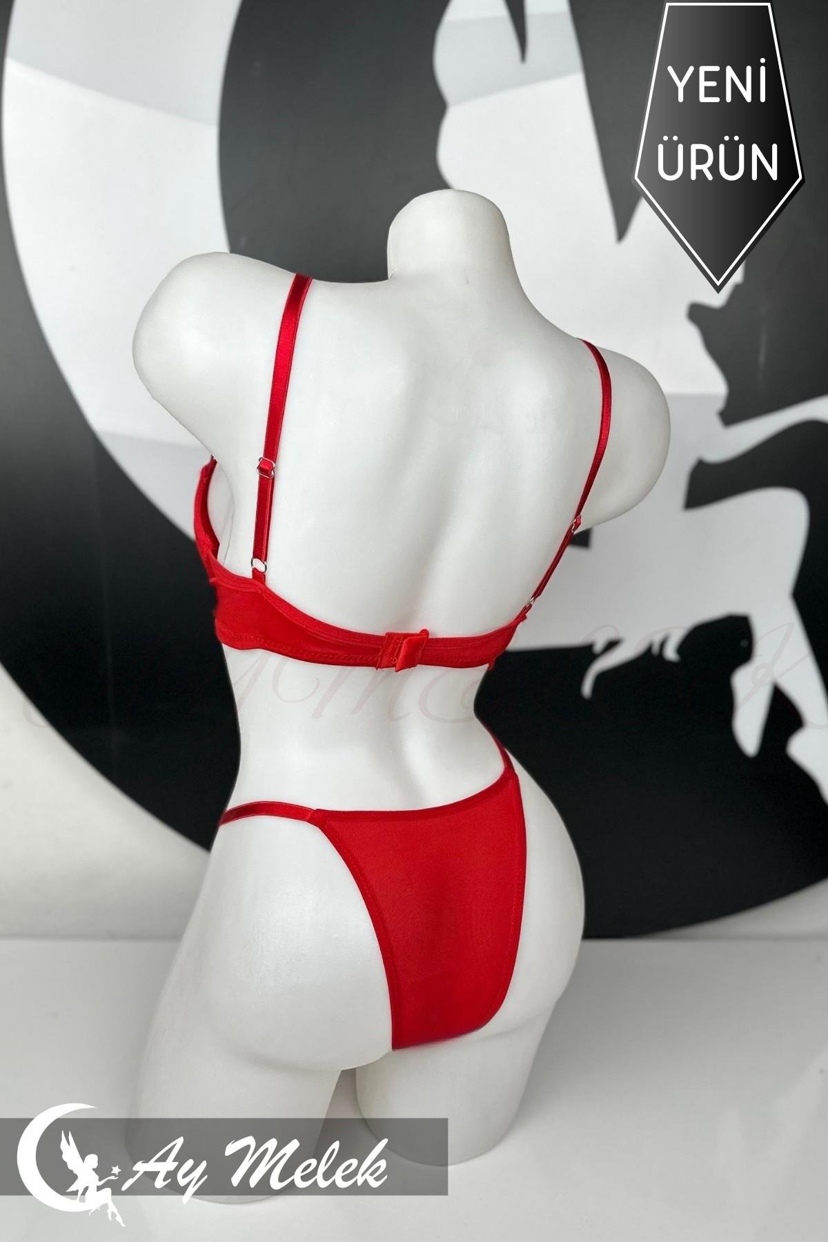 Kadın Sütyen Takımı Taşlı Yıldız Detaylı Fantazi Alt Üst Takım