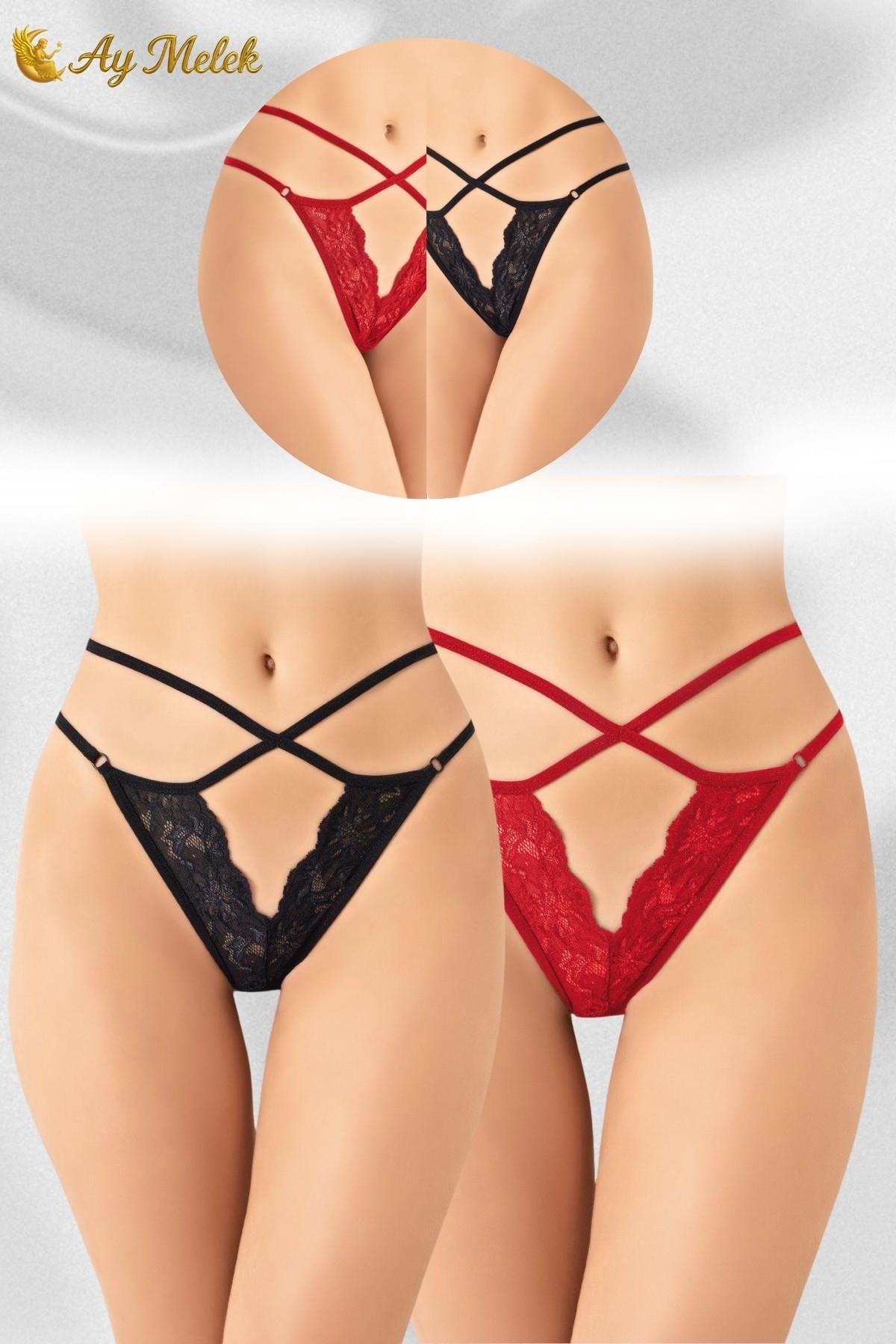 Kadın Taş Detay Esnek Tül Dantel String Fantazi İç Giyim Külot