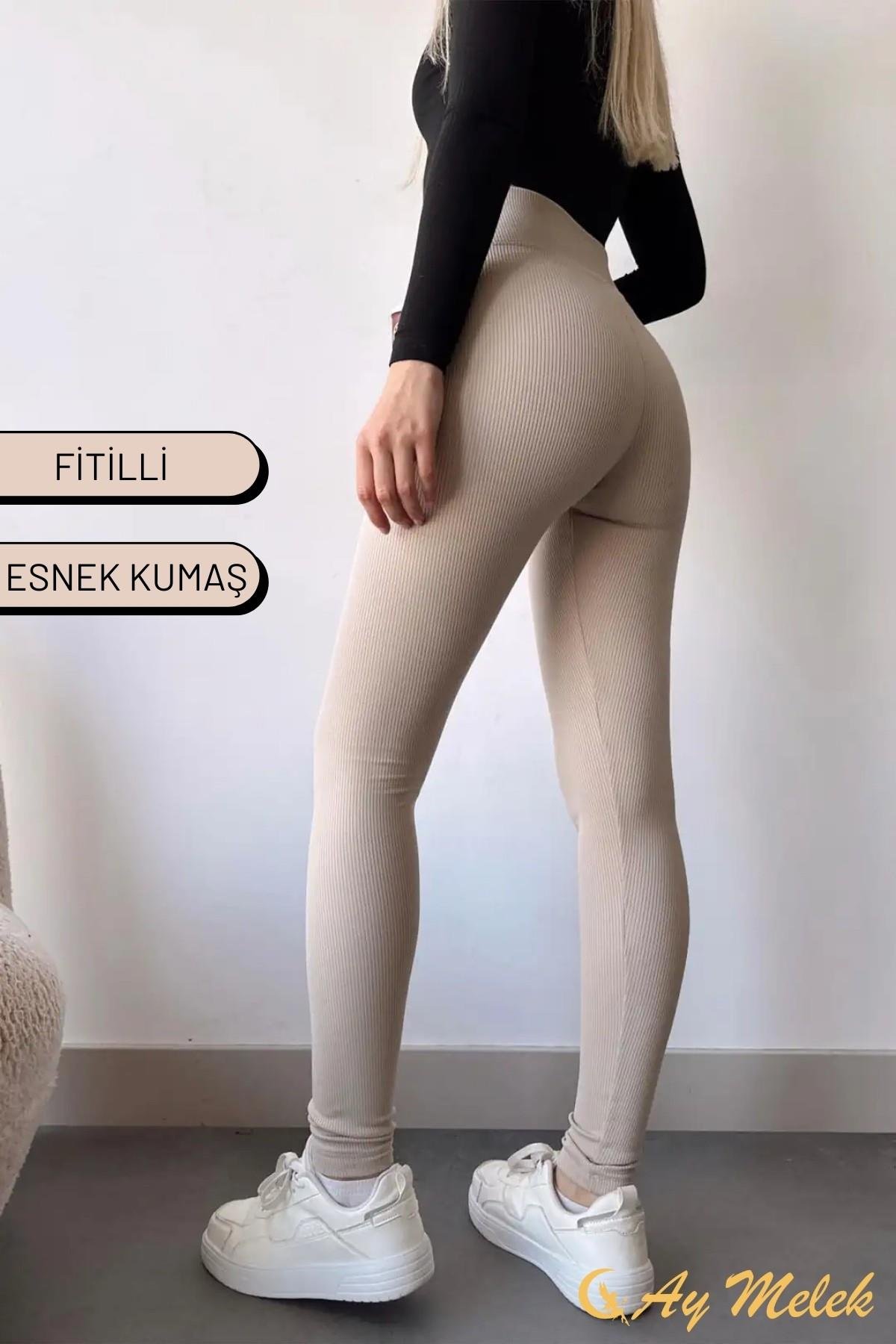 Kadın Tayt Yüksek Bel Toparlayıcı İç Göstermeyen Mevsimlik Fitilli Tayt