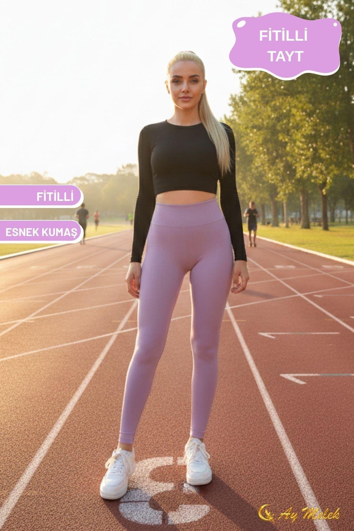 Kadın Tayt Yüksek Bel Toparlayıcı İç Göstermeyen Mevsimlik Fitilli Tayt