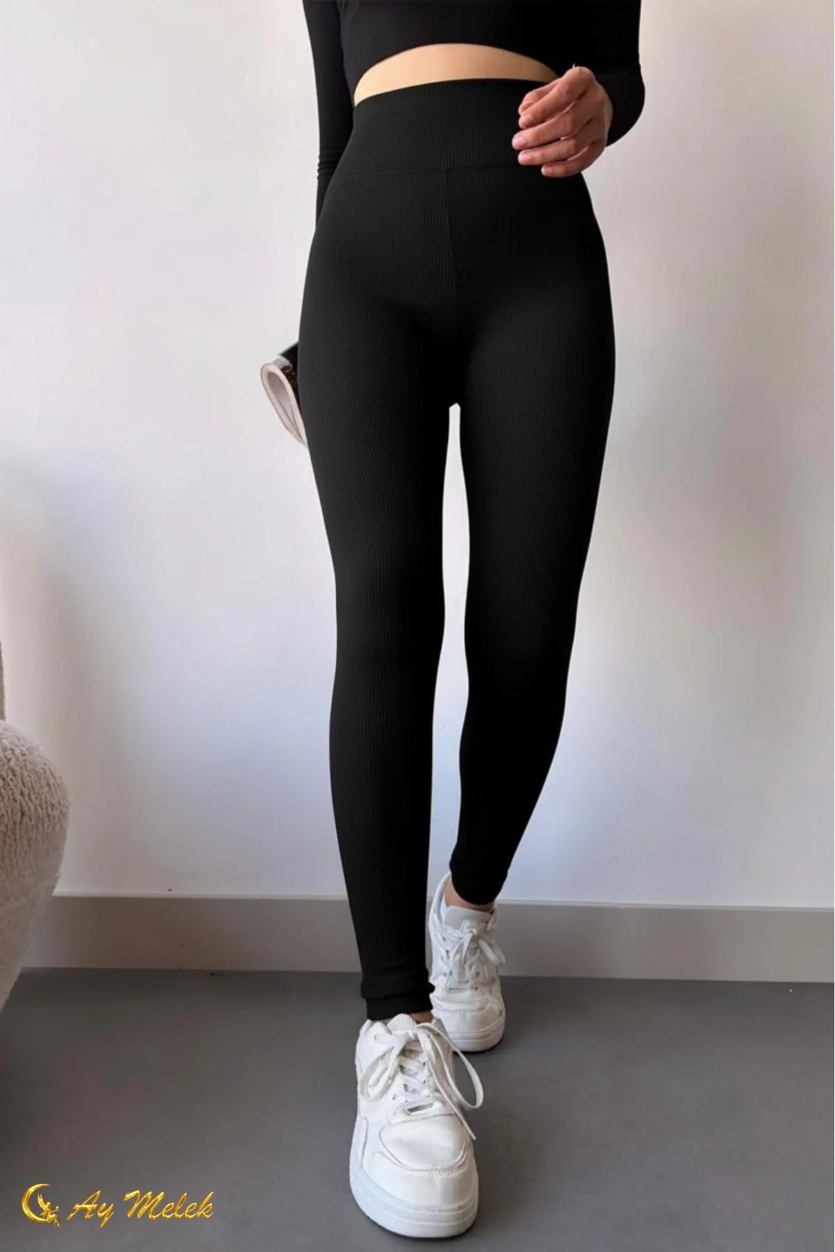 Kadın Tayt Yüksek Bel Toparlayıcı İç Göstermeyen Mevsimlik Fitilli Tayt