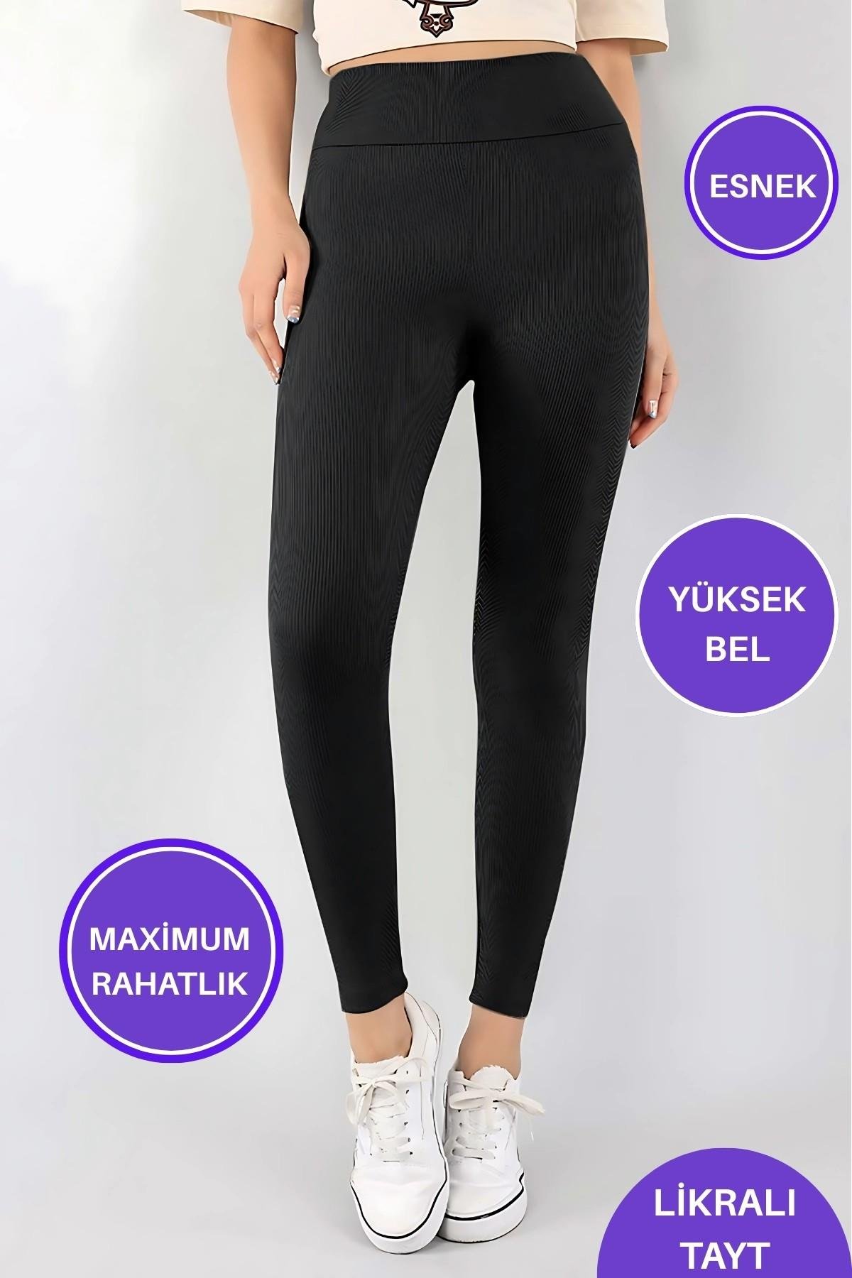 Kadın Tayt Yüksek Bel Toparlayıcı Sıkılaştırıcı İç Göstermeyen Mevsimlik Likralı Tayt