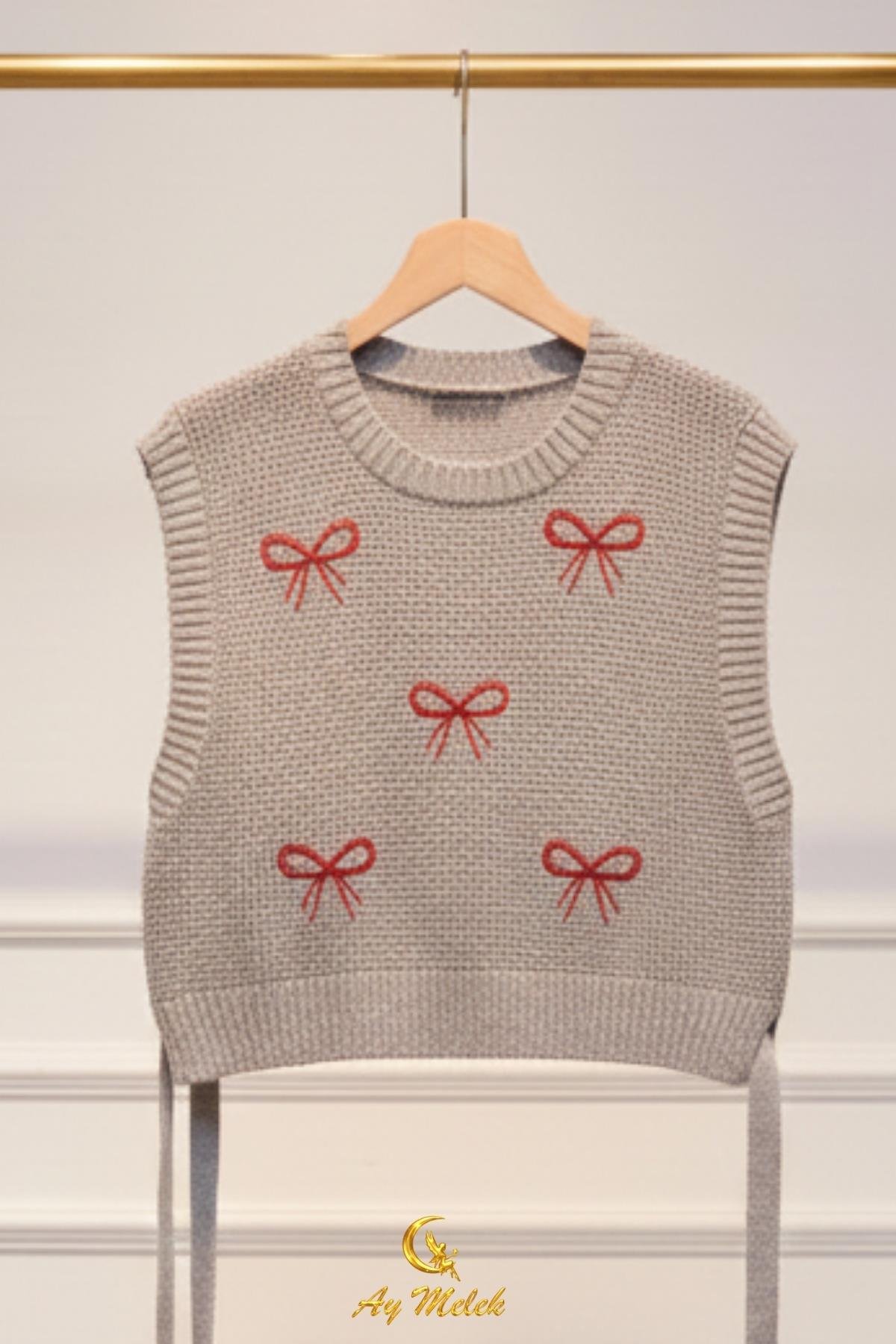 Kadın Triko Bisiklet Yaka Bağlamalı Fiyonk Detaylı Süveter