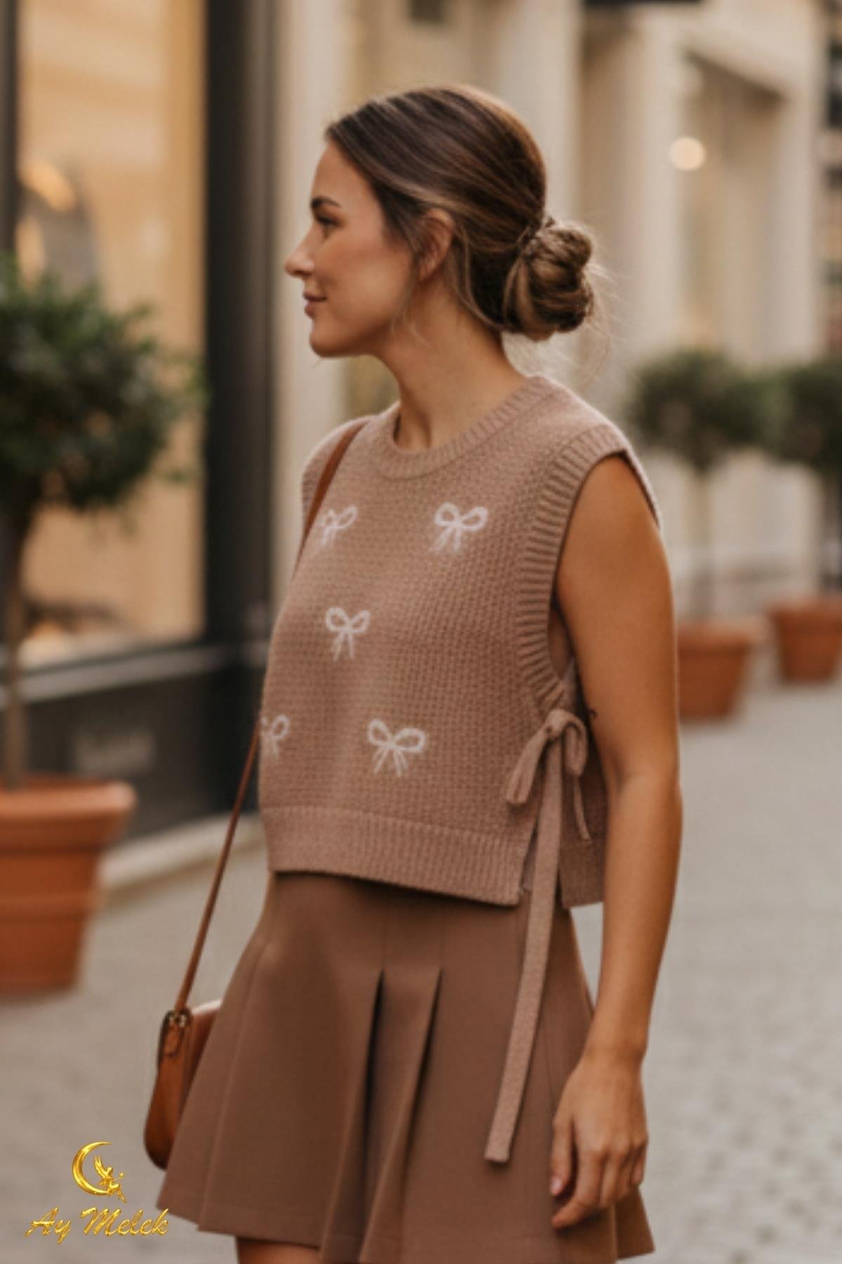 Kadın Triko Bisiklet Yaka Bağlamalı Fiyonk Detaylı Süveter