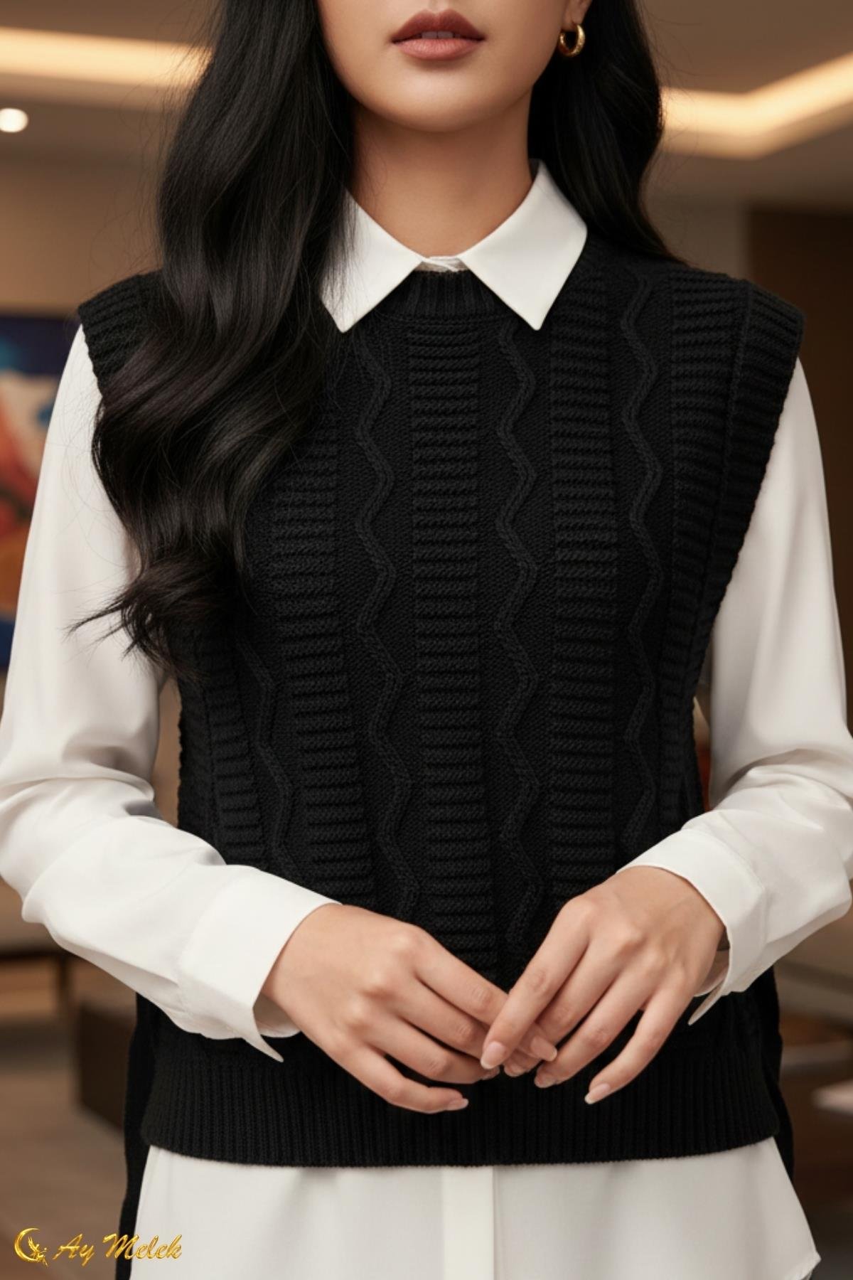 Kadın Triko Bisiklet Yaka Bağlamalı Süveter